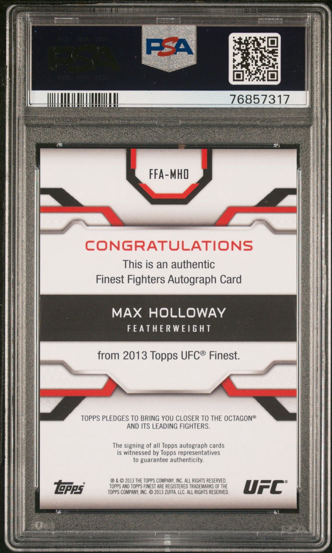2013 Finest UFC Max Holloway 1st Fighter Autograph PSA 9