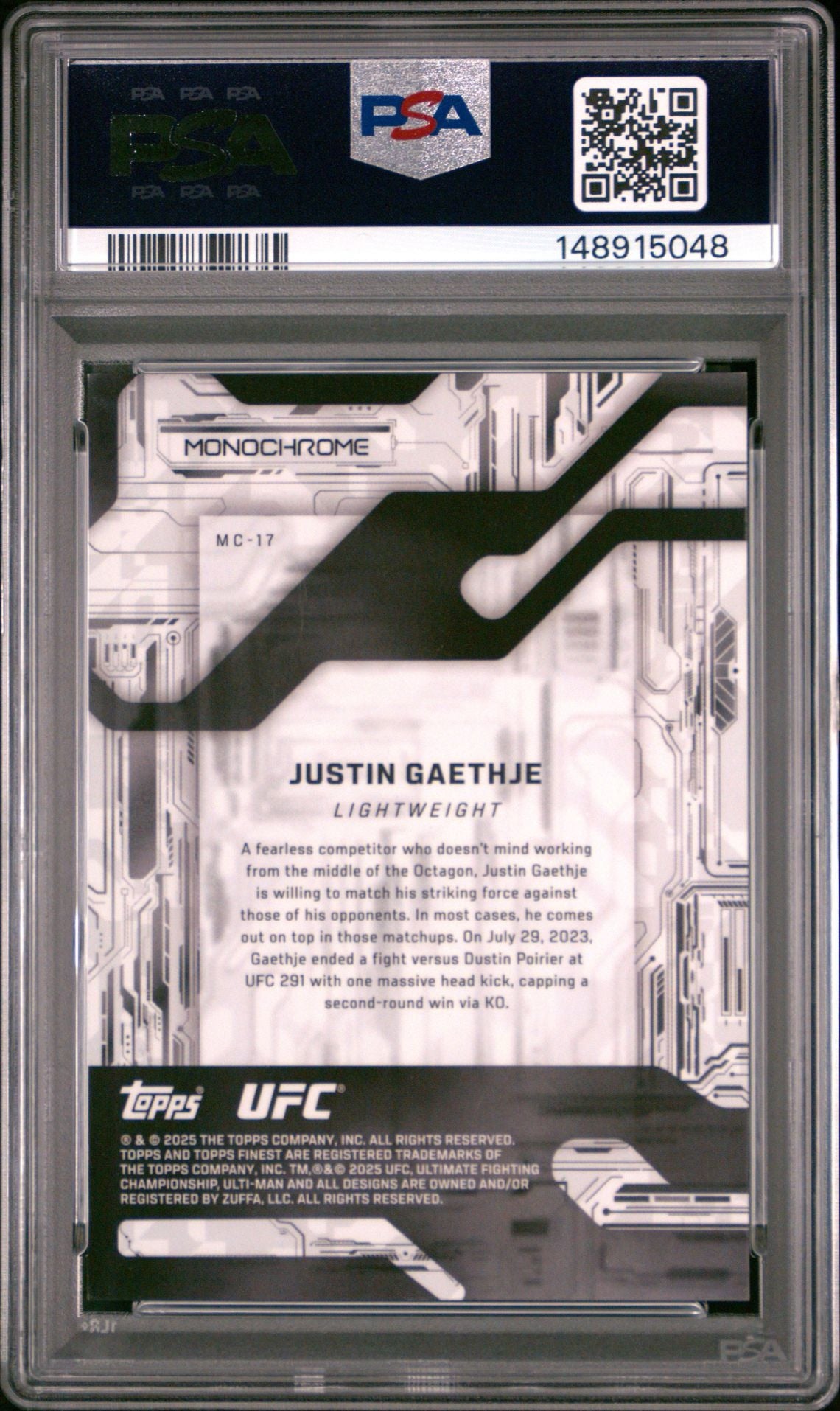 2025 Topps Finest UFC Justin Gaethje Monochrome PSA 9