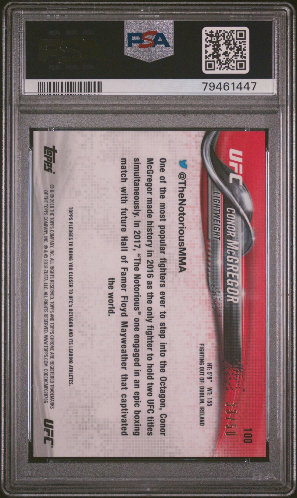 2018 Topps UFC Chrome Conor McGregor Gold Refractor #/50 PSA 10