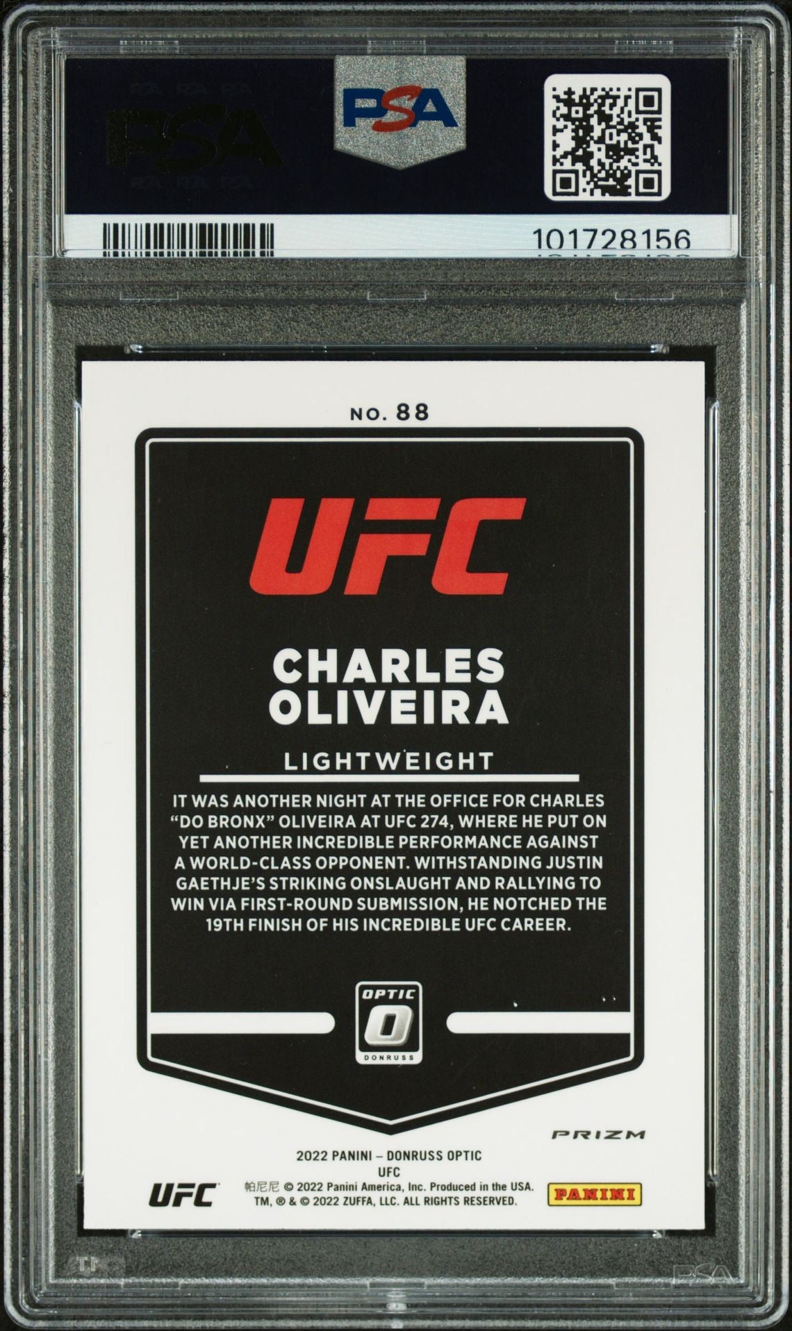 2022 Donruss Optic UFC Charles Oliveira Photon SSP PSA 10