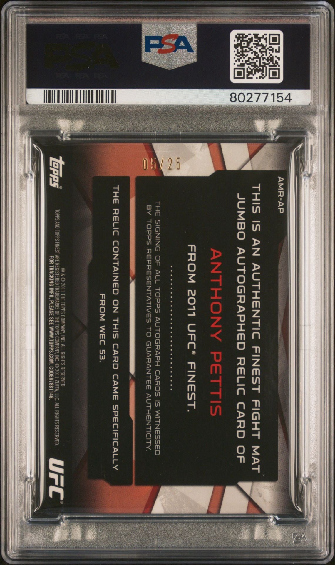 2011 Finest UFC Anthony Pettis Jumbo Fight Mat Relic-Auto PSA 8