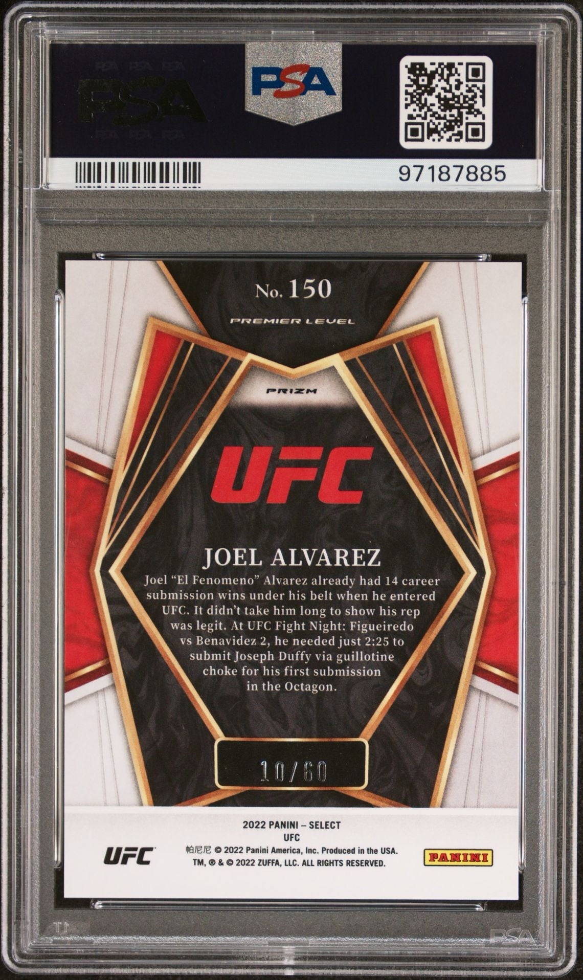 2022 Select UFC Joel Alvarez Purple Prizm Rookie #/60 PSA 10
