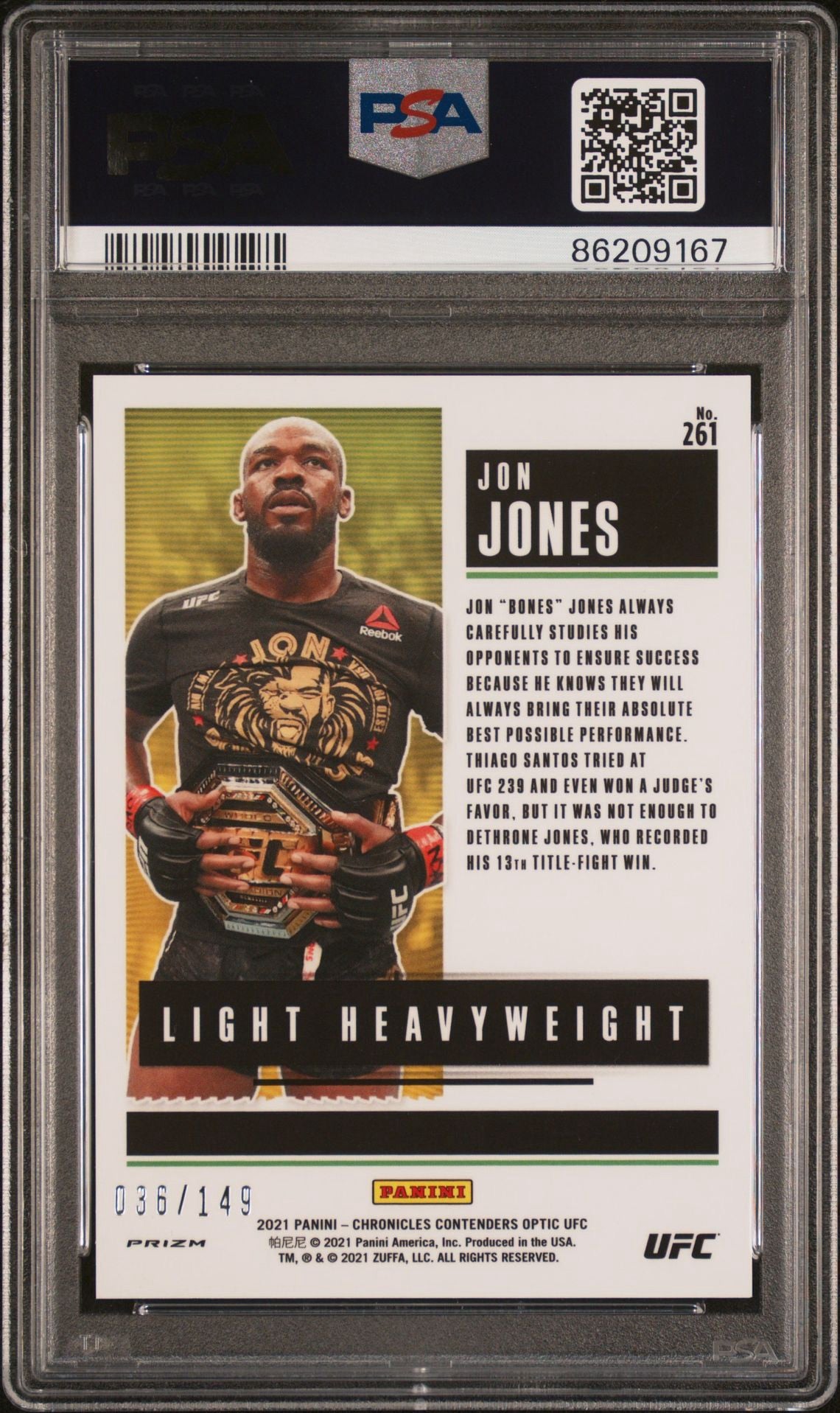 2021 Chronicles UFC Jon Jones Optic Contenders Season Ticket Red #/149 PSA 10