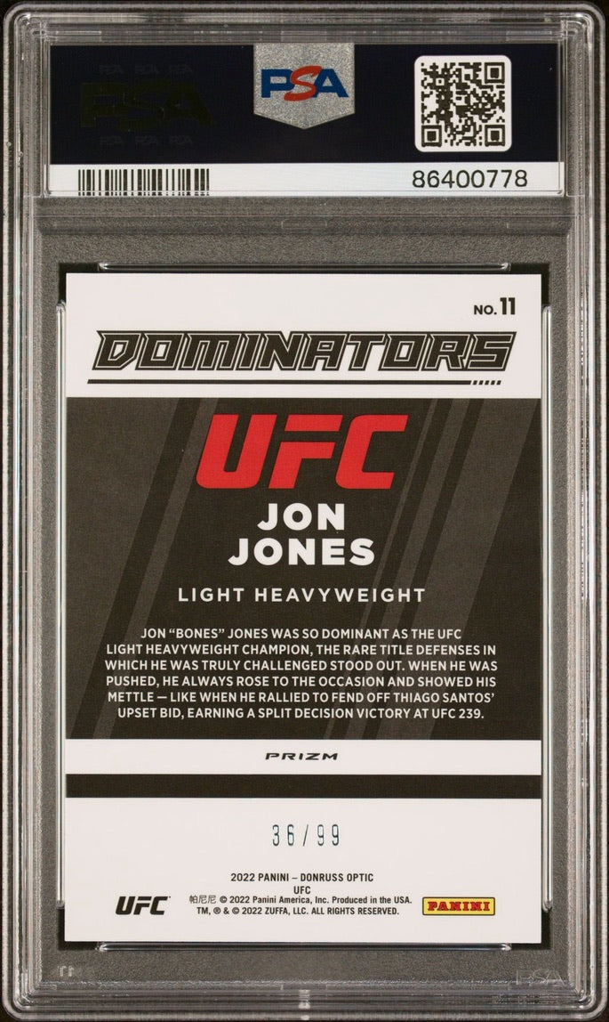 2022 Donruss Optic UFC Jon Jones Dominators Red #/99 PSA 10