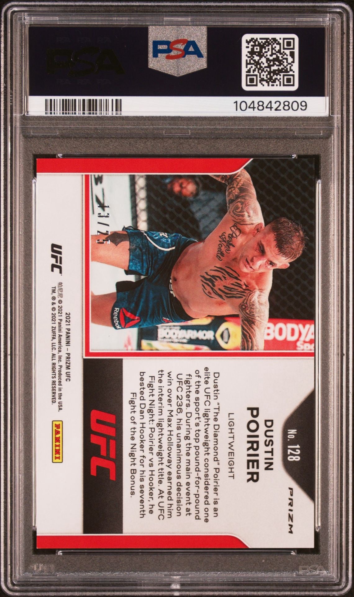 2022 Panini Prizm UFC Dustin Poirier #21 Green Pulsar Prizm #/25 PSA 9