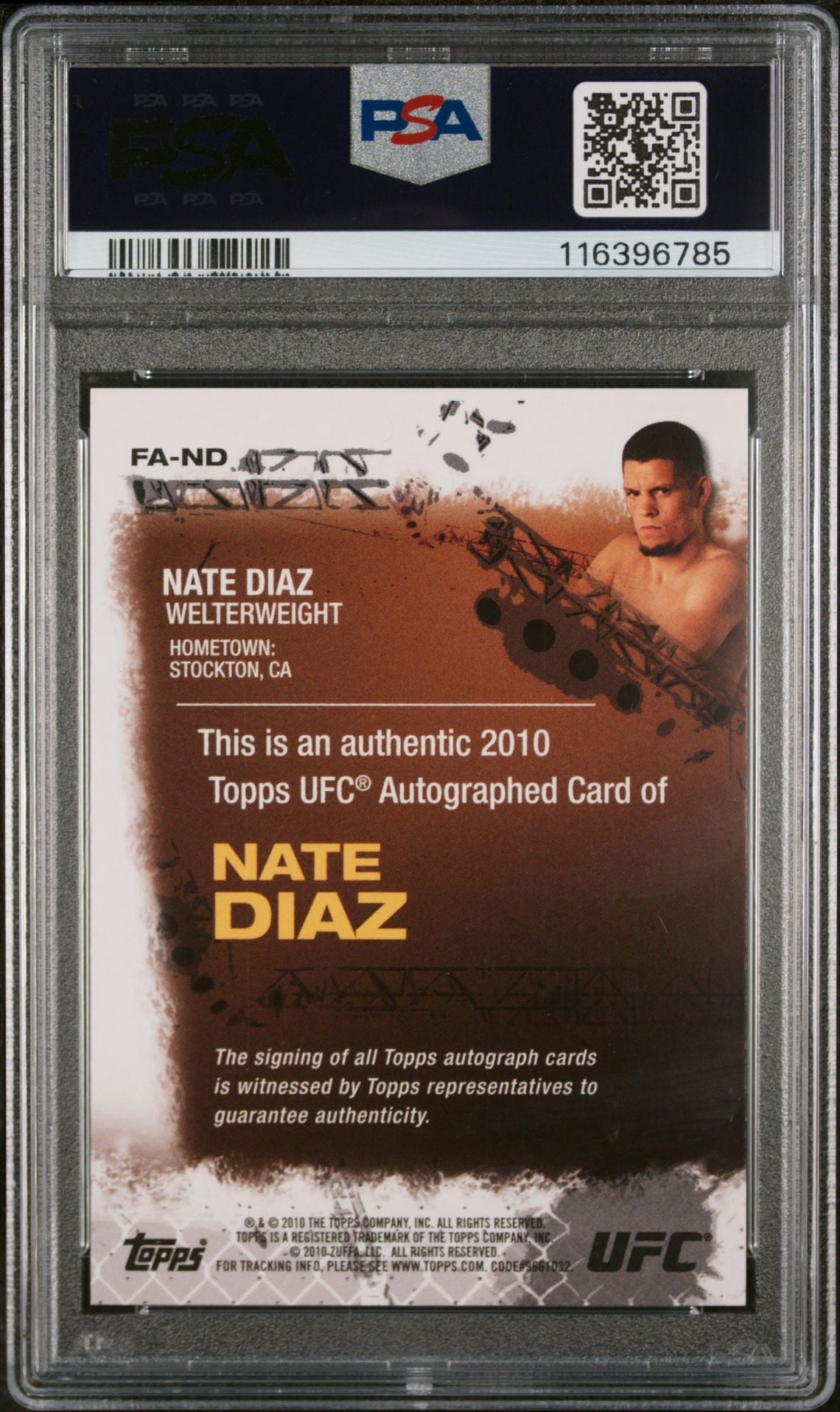 2010 Topps UFC Nate Diaz 1st Autograph PSA 8