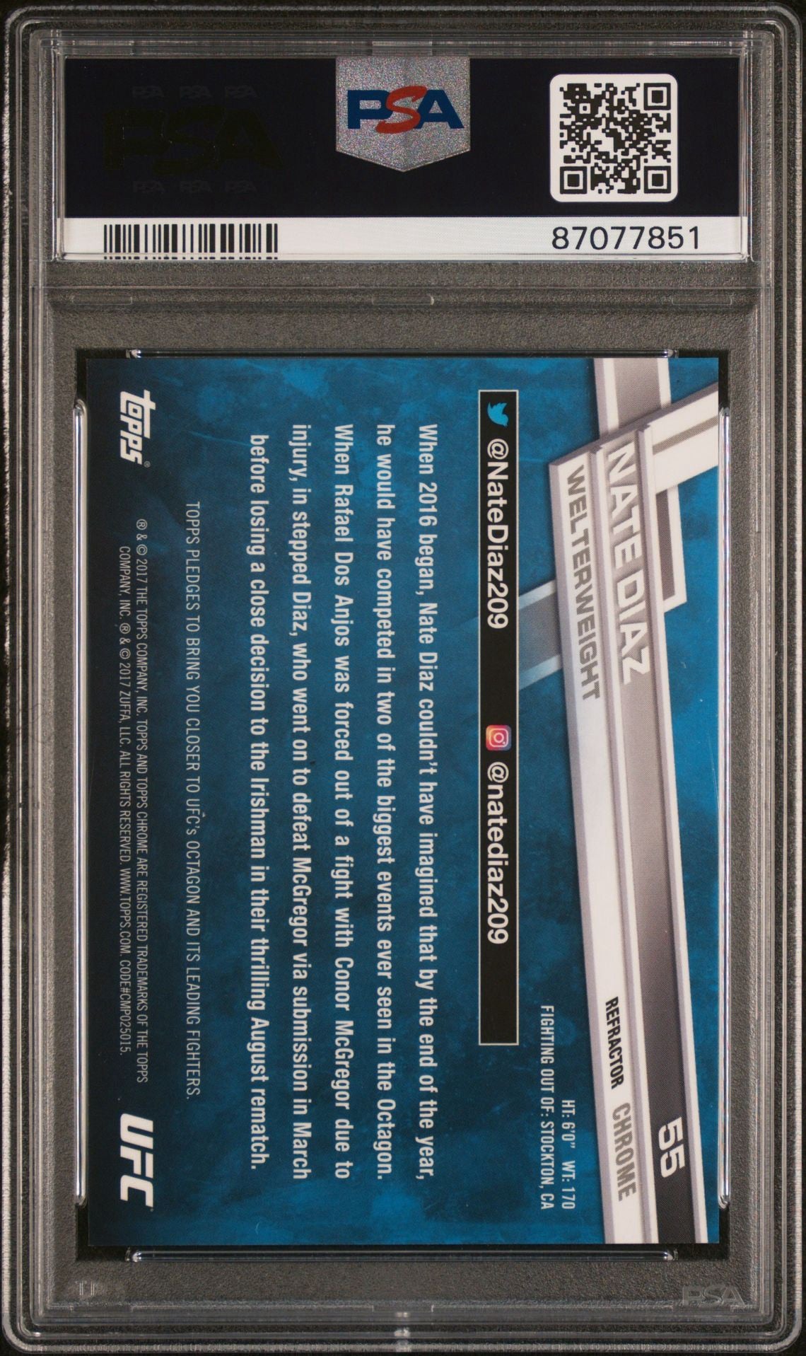 2017 Topps Chrome UFC Nate Diaz Refractor PSA 10