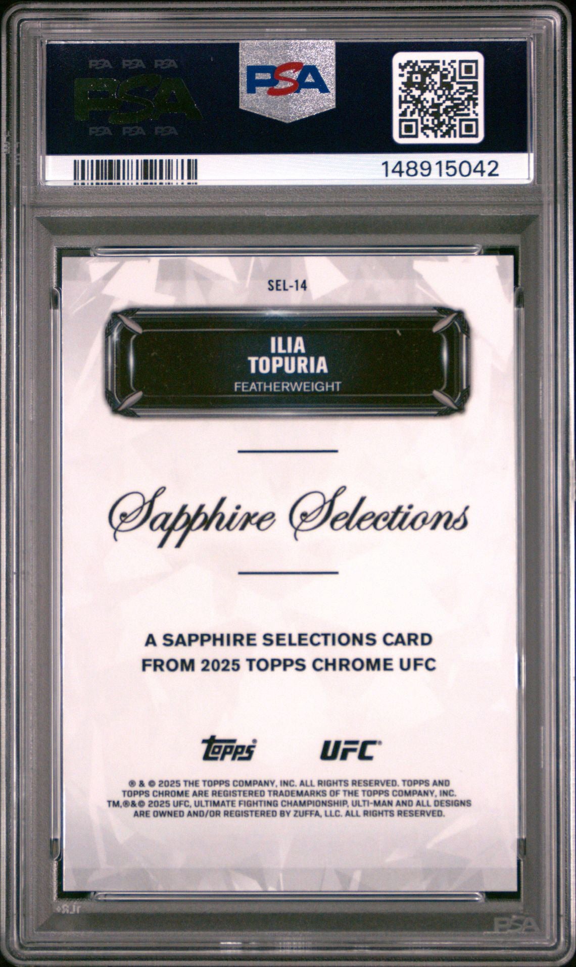 2025 Topps Chrome Sapphire UFC Sapphire Selections #SEL-14 Ilia Topuria PSA 10