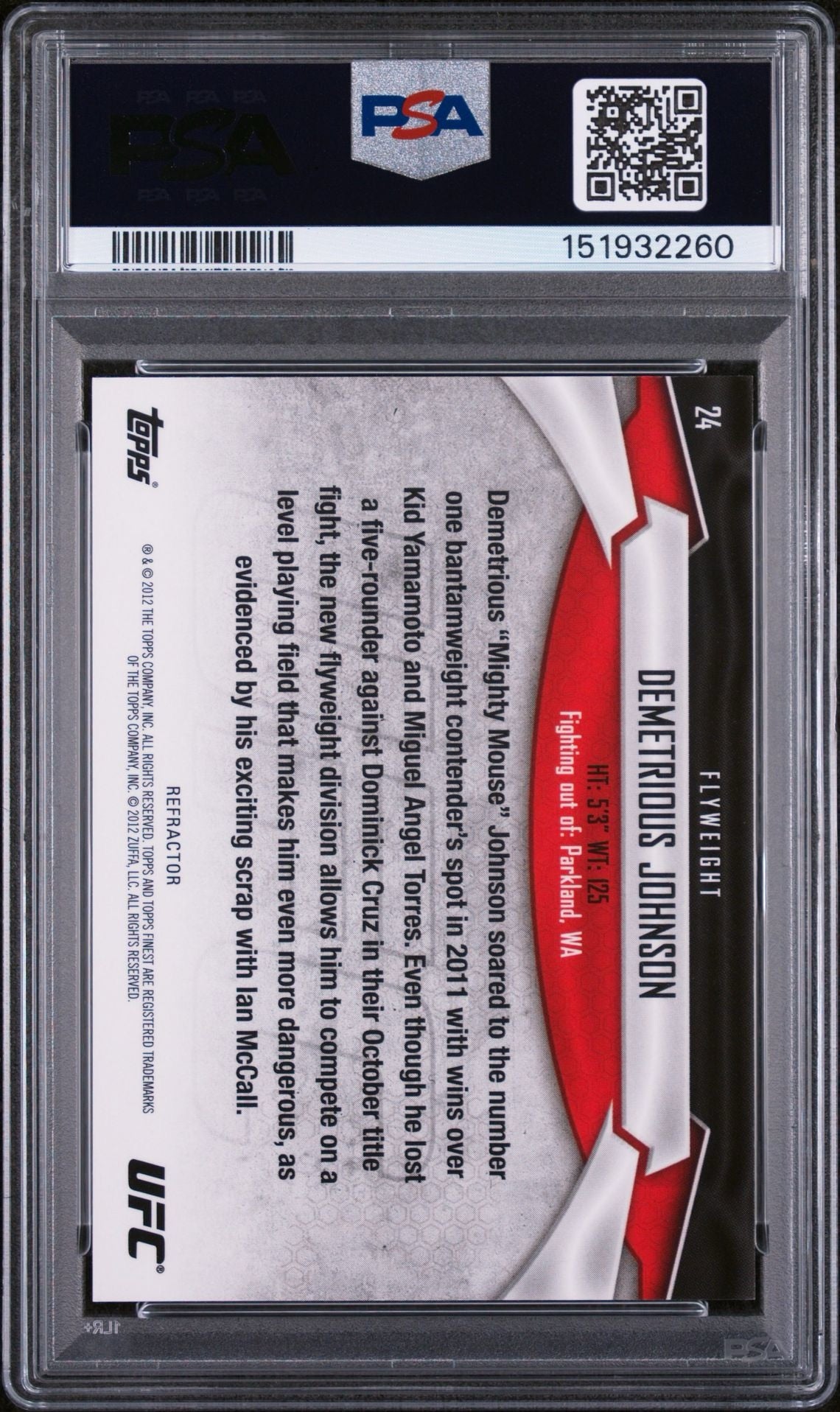 2012 Finest UFC Demetrious Johnson Gold Refractor #/88 PSA 9