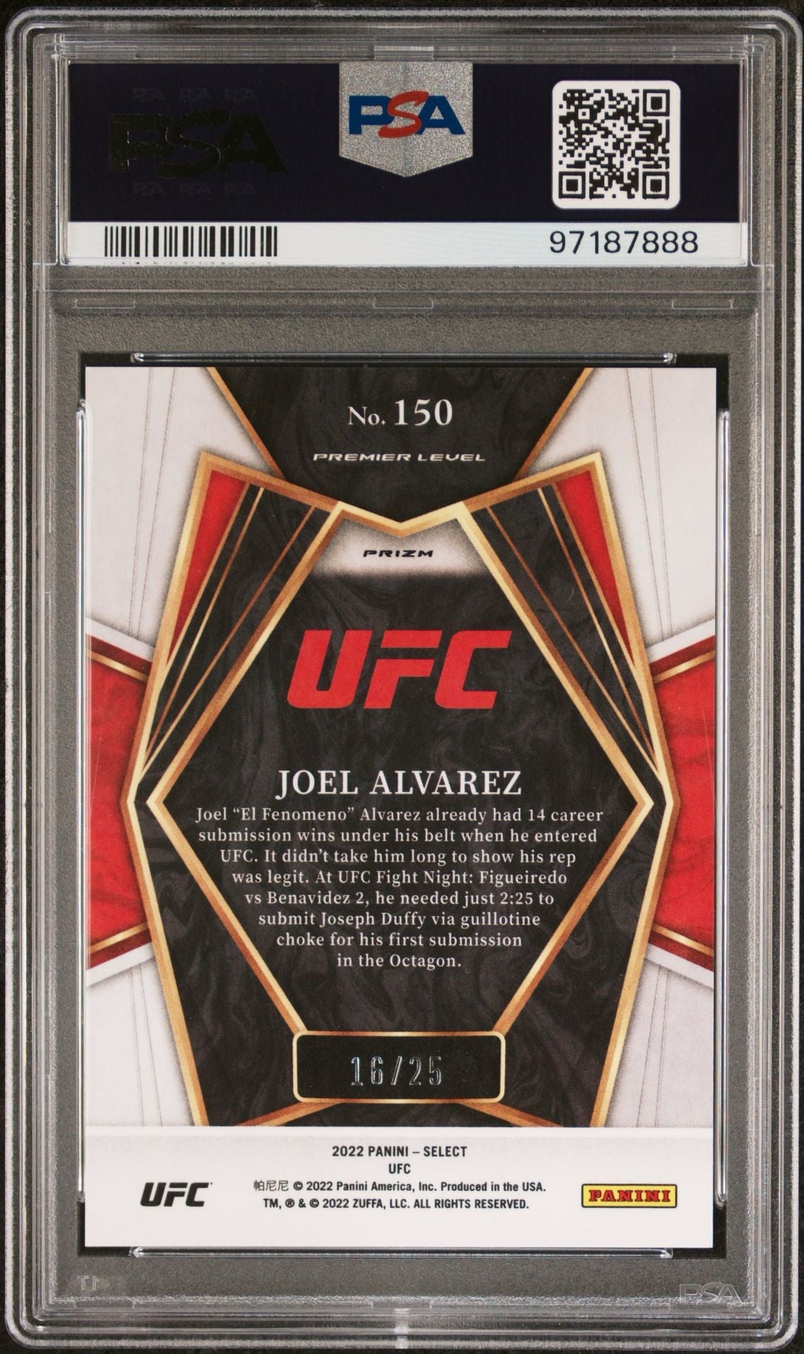 2022 Select UFC Joel Alvarez Tie-Dye Prizm Rookie #/25 PSA 10