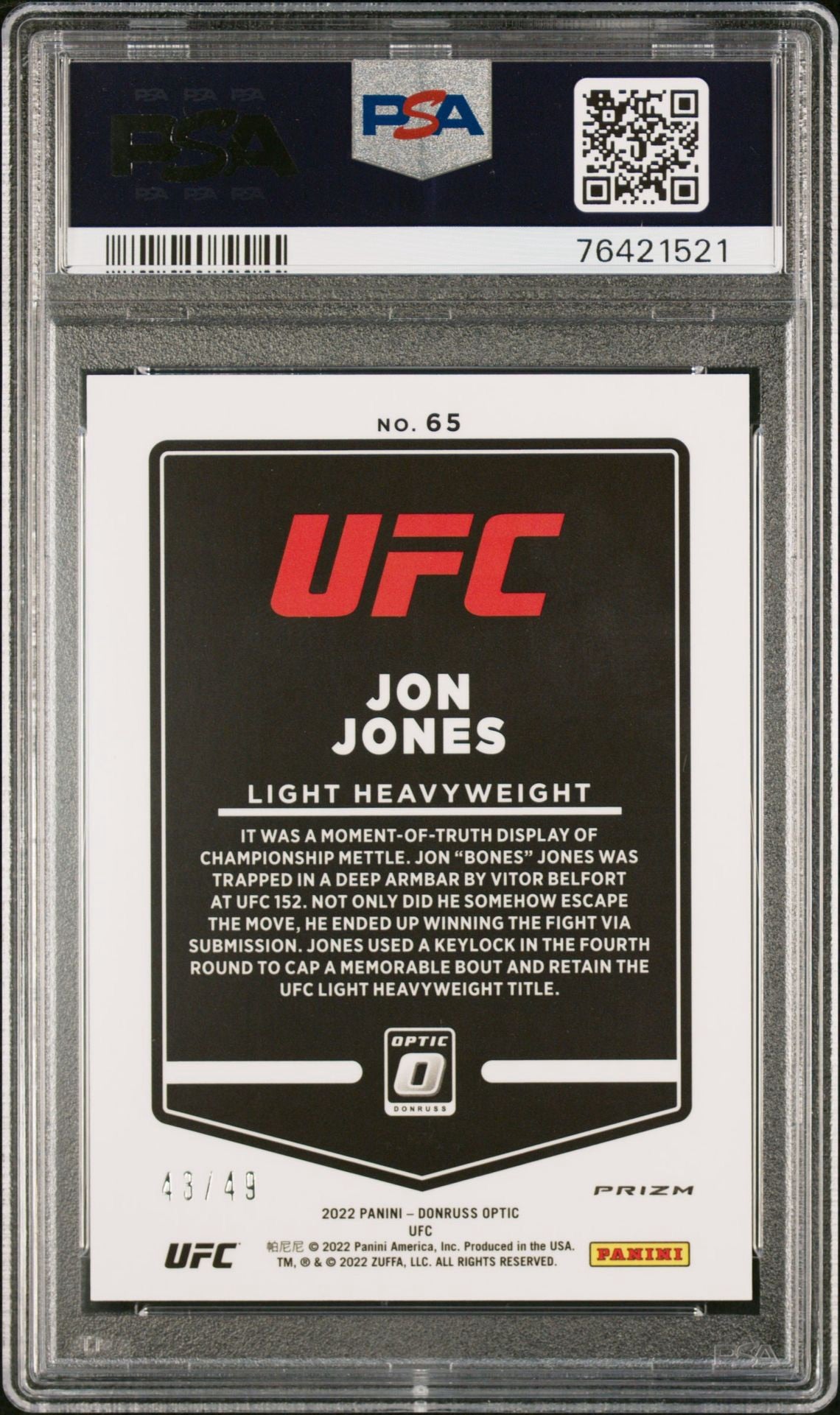 2022 Donruss Optic UFC Jon Jones Orange #/49 PSA 10