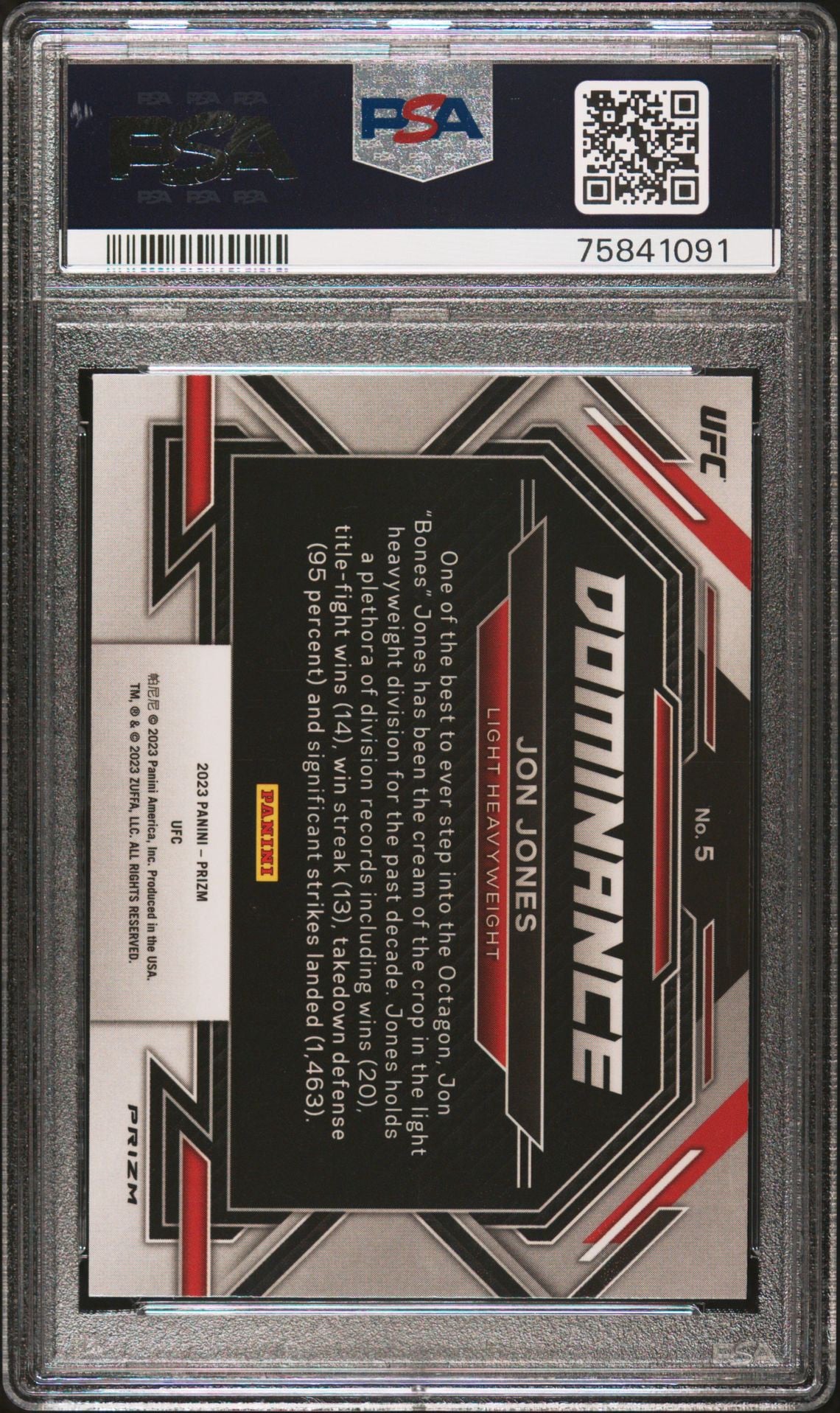 2023 Prizm UFC Jon Jones Dominance Silver Prizm PSA 10 (POP 1)