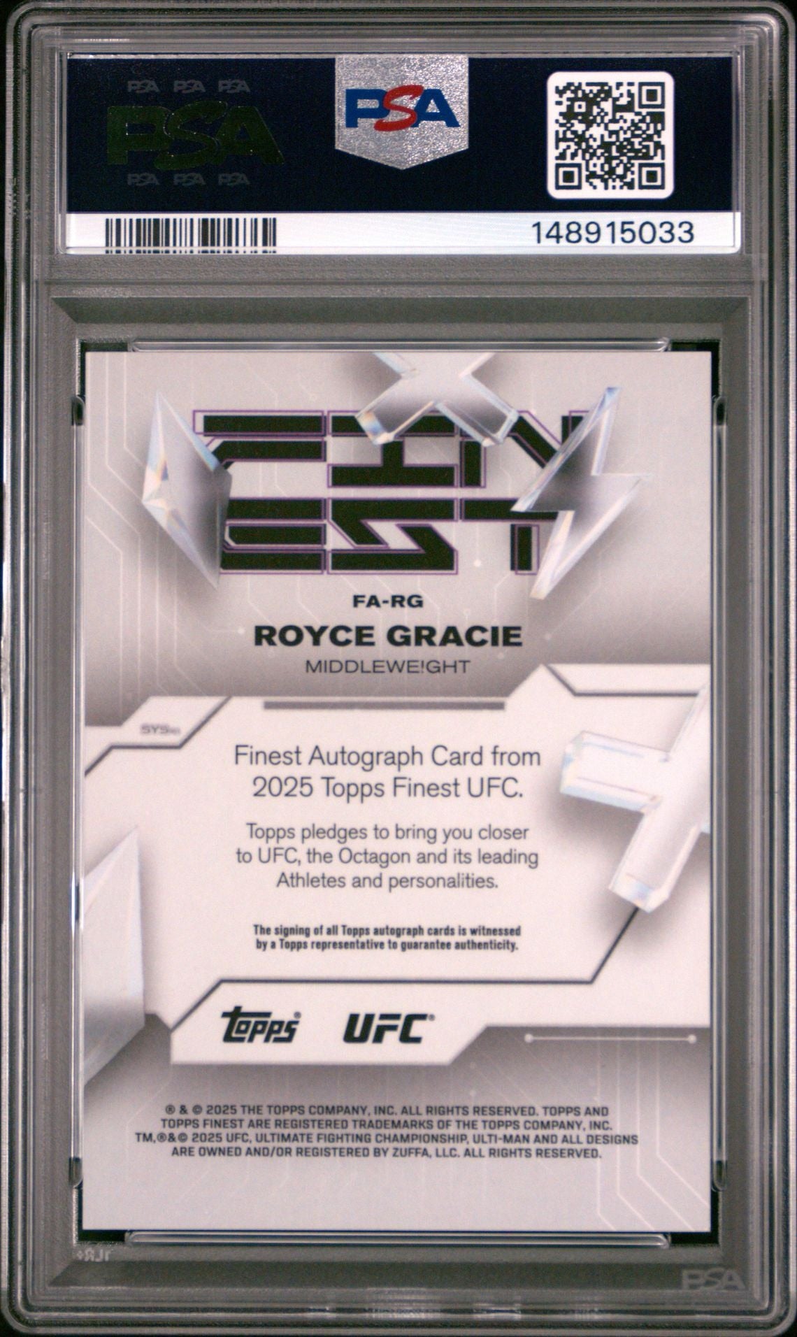 2025 Topps Finest UFC Royce Gracie Finest Auto Red Black Vapor #/10 PSA 9