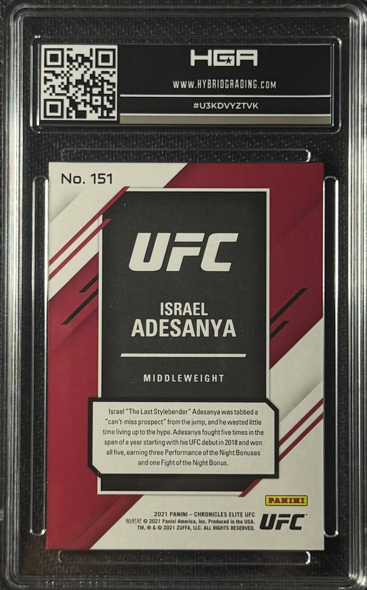 2021 Chronicles UFC Israel Adesanya #151 Elite Gold #/10 HGA 9