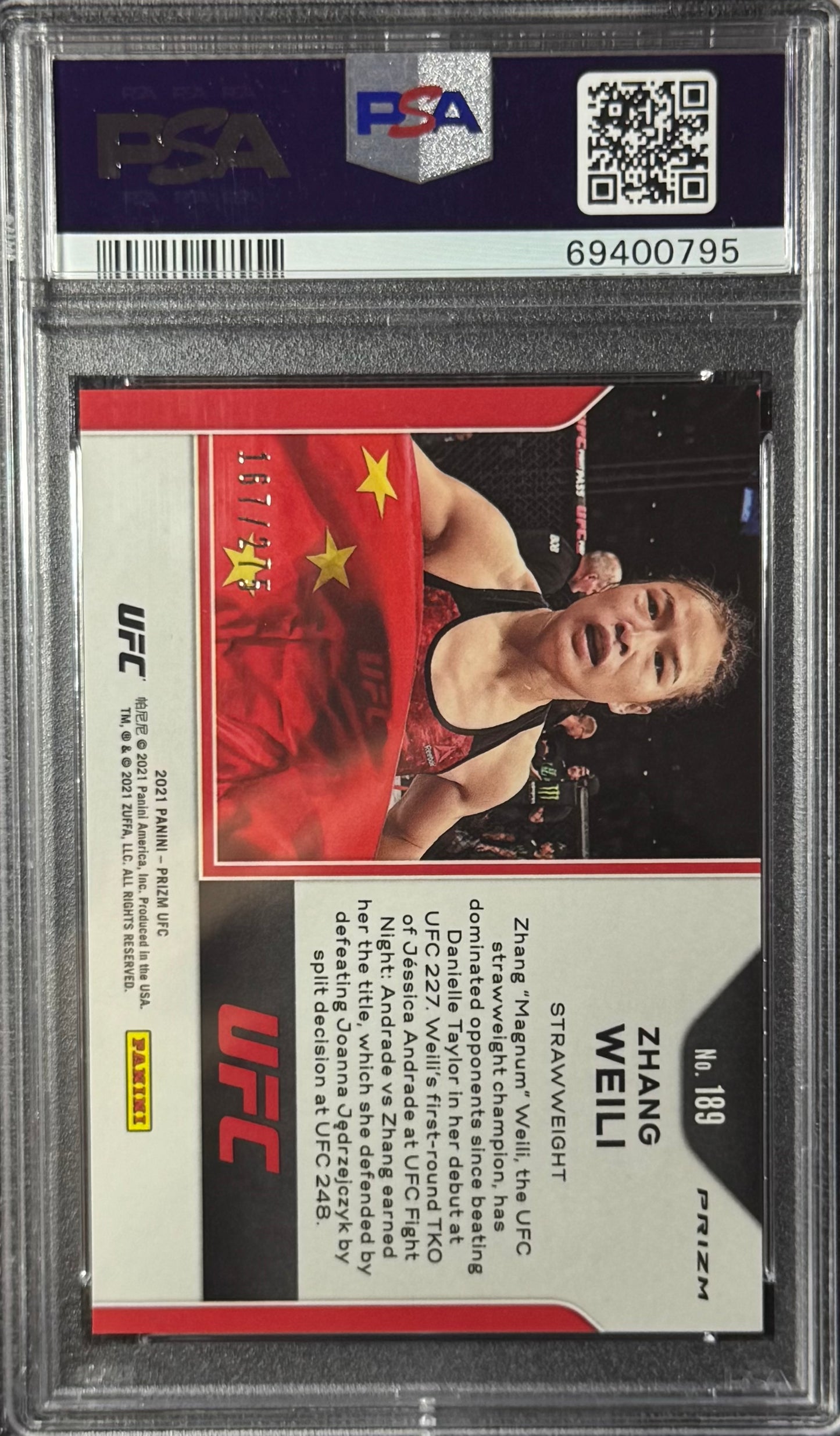 2021 Prizm UFC Zhang Weili Red Prizm #/275 PSA 9