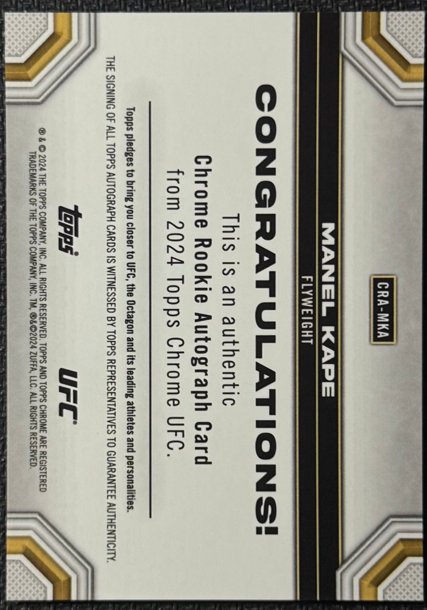 2024 Topps Chrome UFC Manel Kape Gold Refractor Rookie Auto #/50