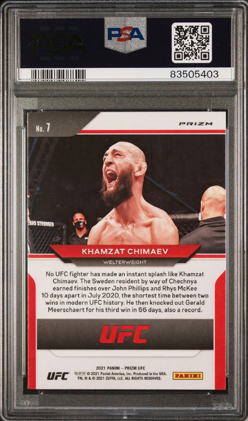 2021 Panini Prizm UFC Khamzat Chimaev White Sparkle Prizm Rookie PSA 9