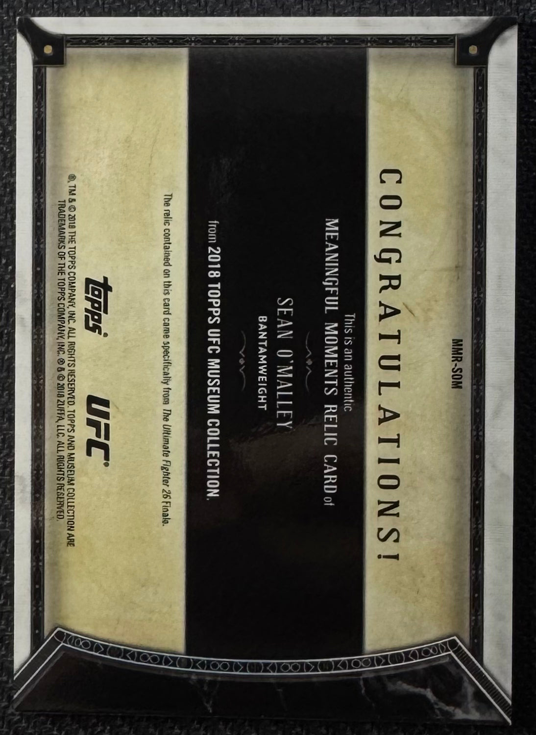 2018 Museum Collections Topps UFC Sean O'malley Rookie Event Used Mat Relic #/35