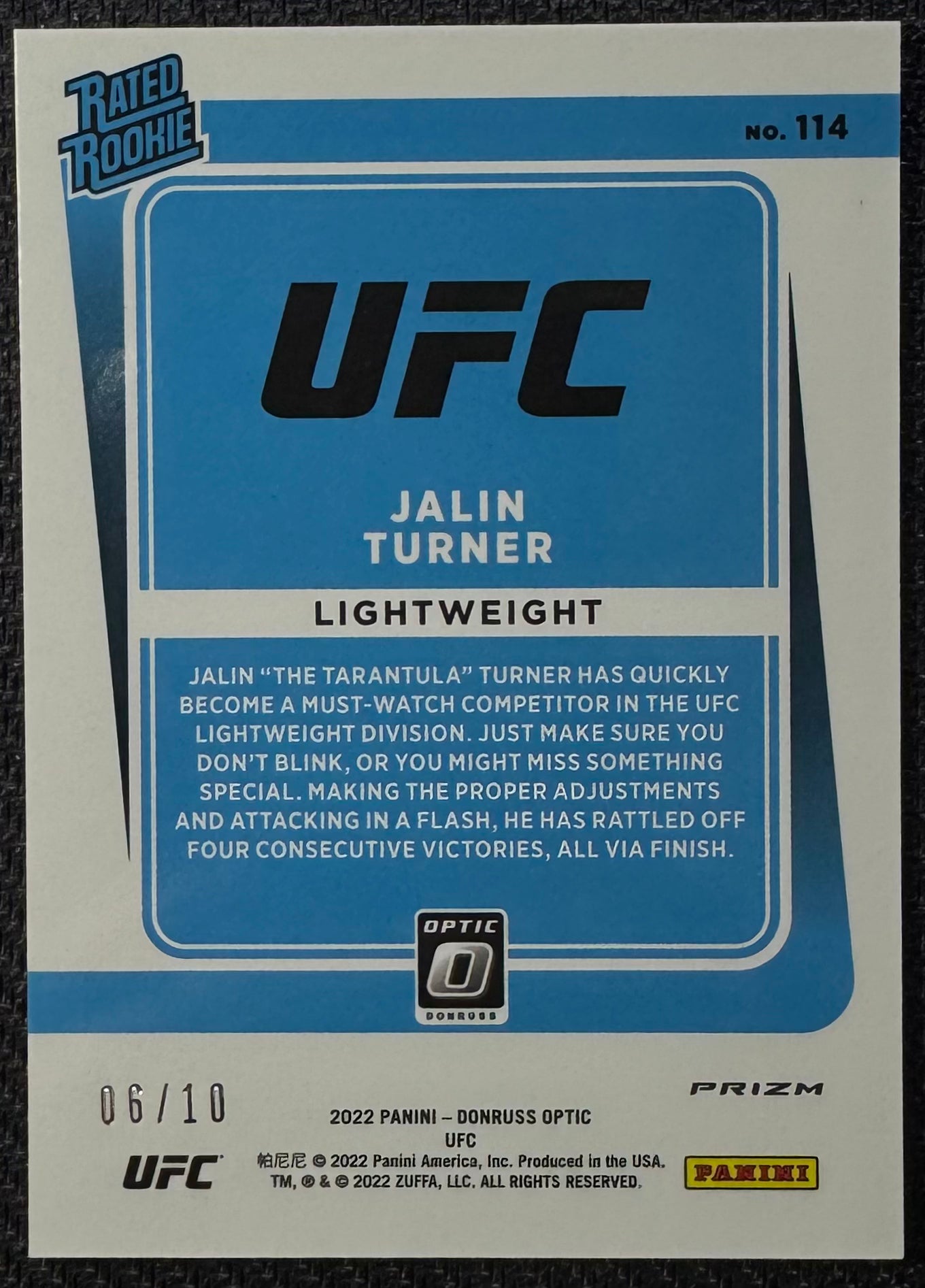 2022 Donruss Optic UFC Jalin Turner Rated Rookie Gold #/10