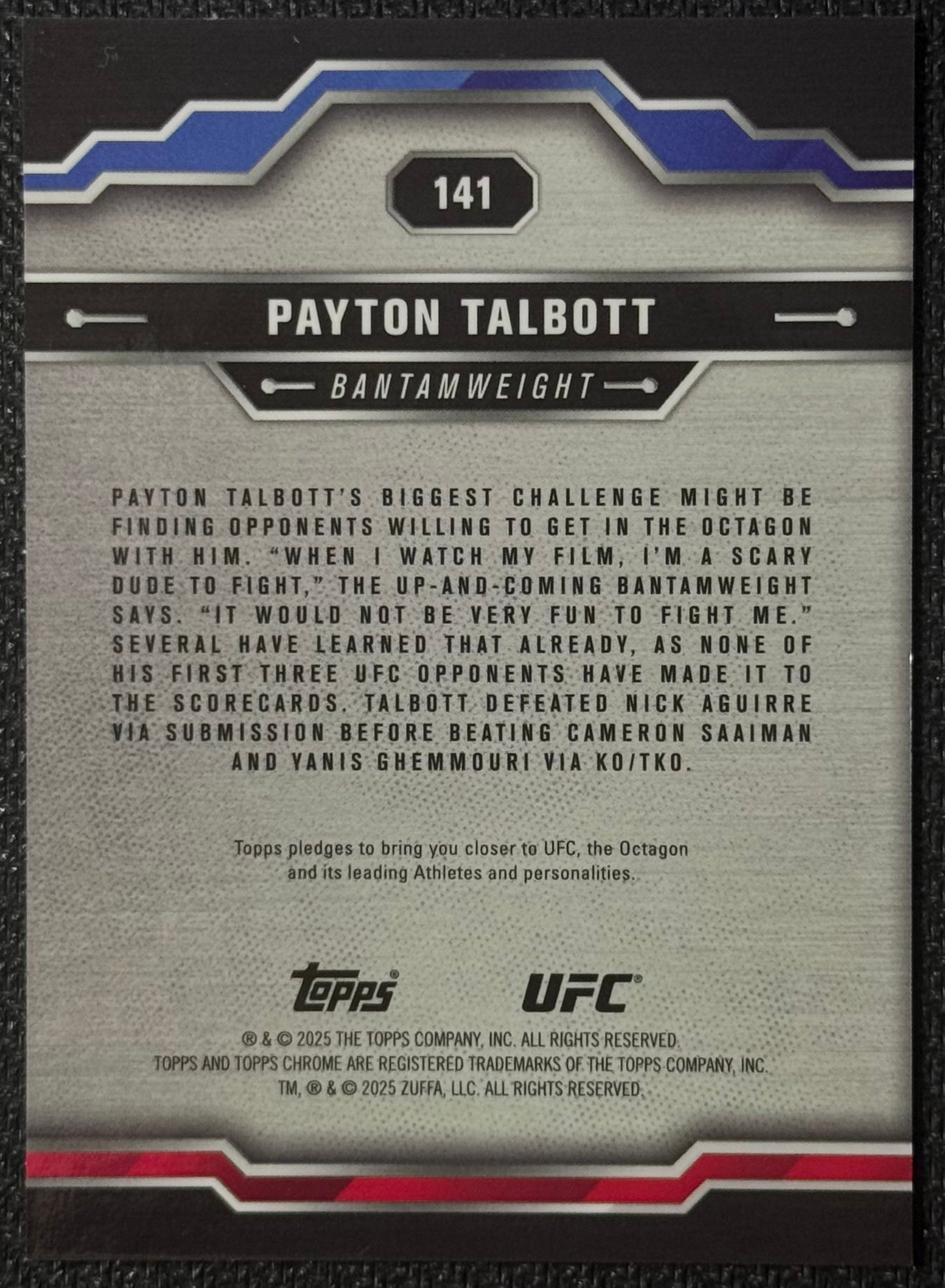 2025 Topps Chrome UFC Payton Talbott #141 Red Wave Refractor #/10