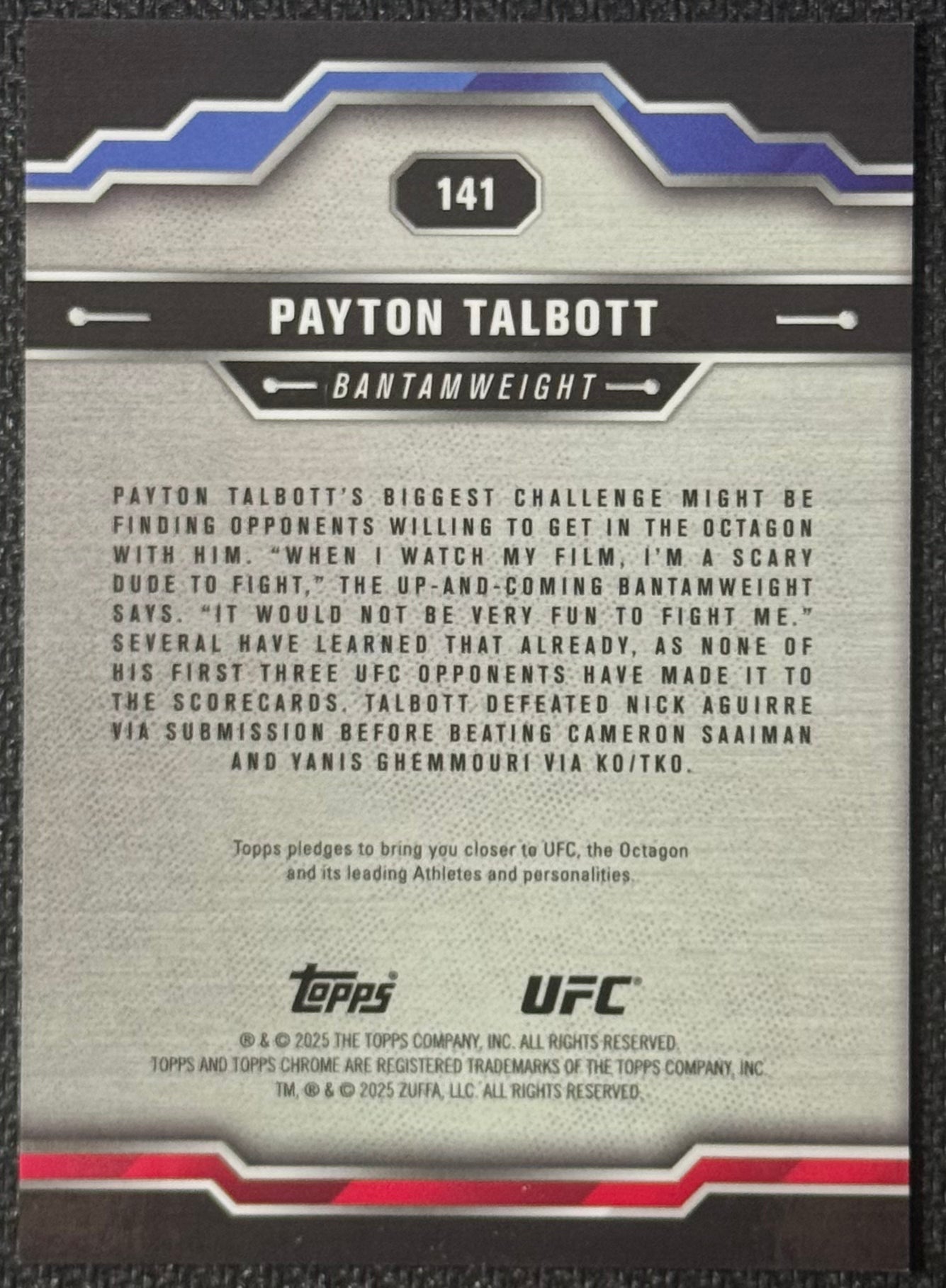 2025 Topps Chrome UFC Payton Talbott #141 Red Geometric Refractor #/5