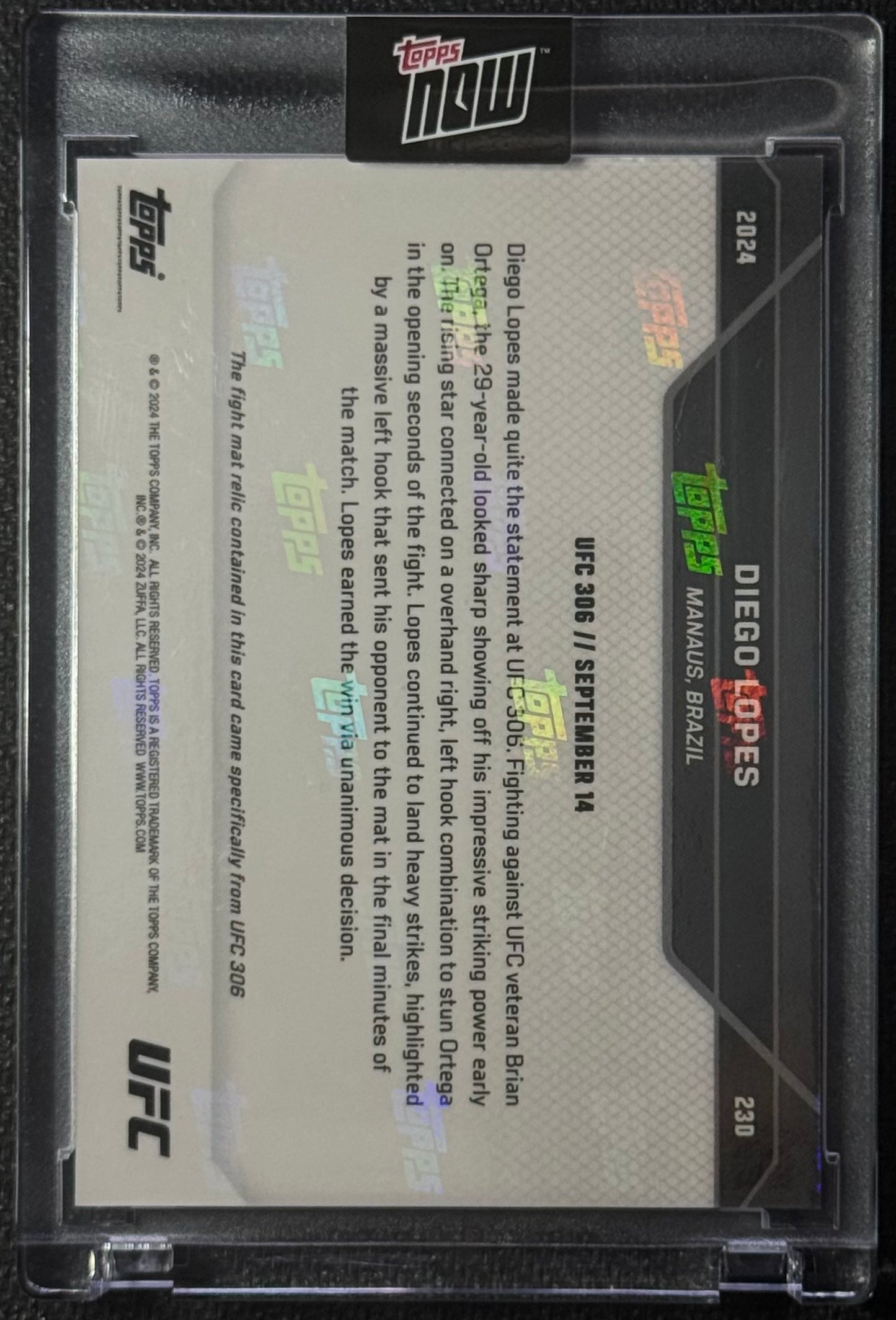 2024 Topps Now UFC #23D Diego Lopes Red Rookie Sphere/Noche Event-Used Patch #/5