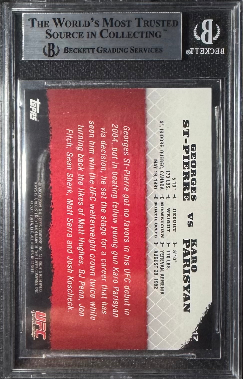 2009 Topps UFC Round 1 Georges St-Pierre, Karo Parisyan (RC) #17 BGS 9 (Mint)