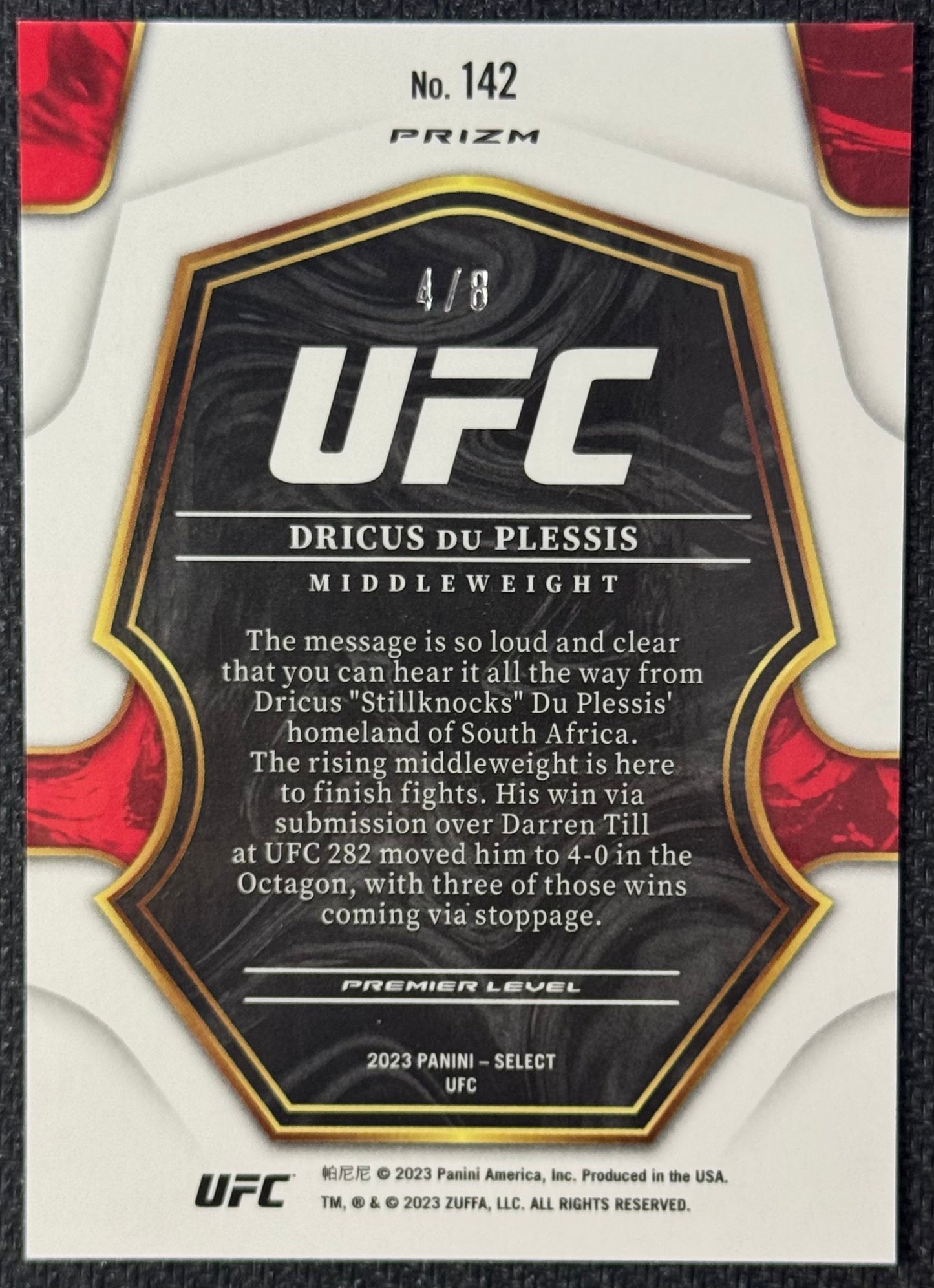 2023 Panini Select UFC Dricus Du Plessis Premier Level Cracked Ice #/8