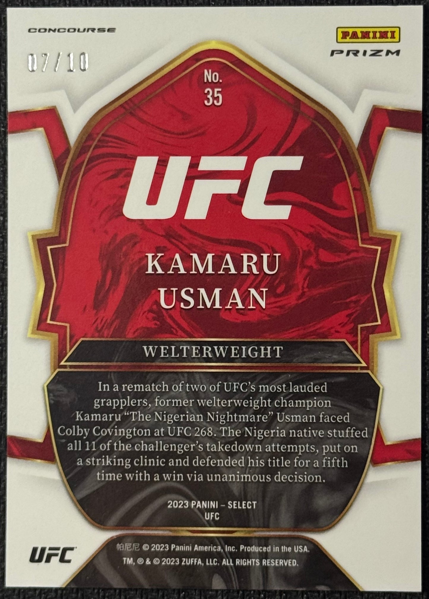 2023 Panini Select UFC Kamaru Usman #35 Gold Disco Prizm #/10