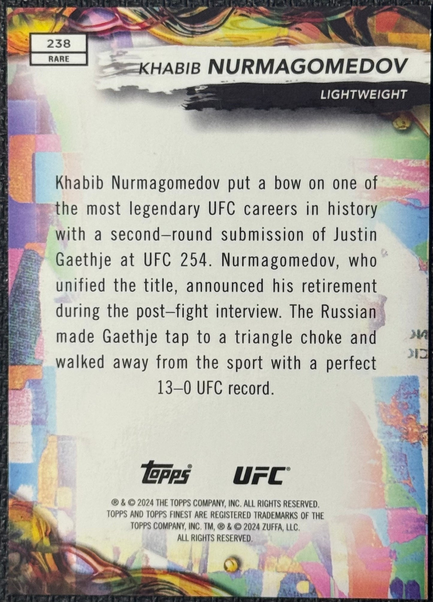 2024 Topps Finest UFC Khabib Nurmagomedov #238 Black Refractor Rare #/10