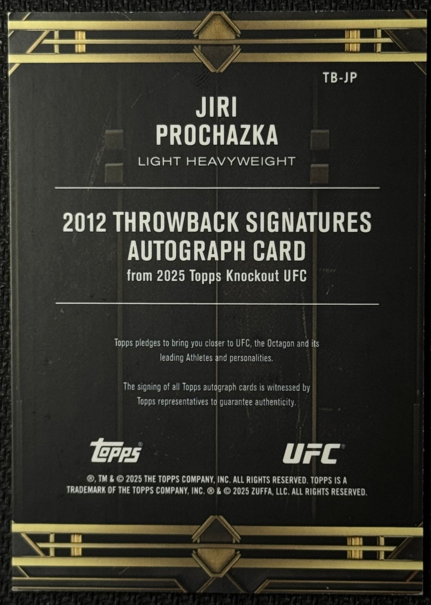 2025 Topps Knockout UFC Jiri Prochazka 2012 Throwback Signatures Auto #/99