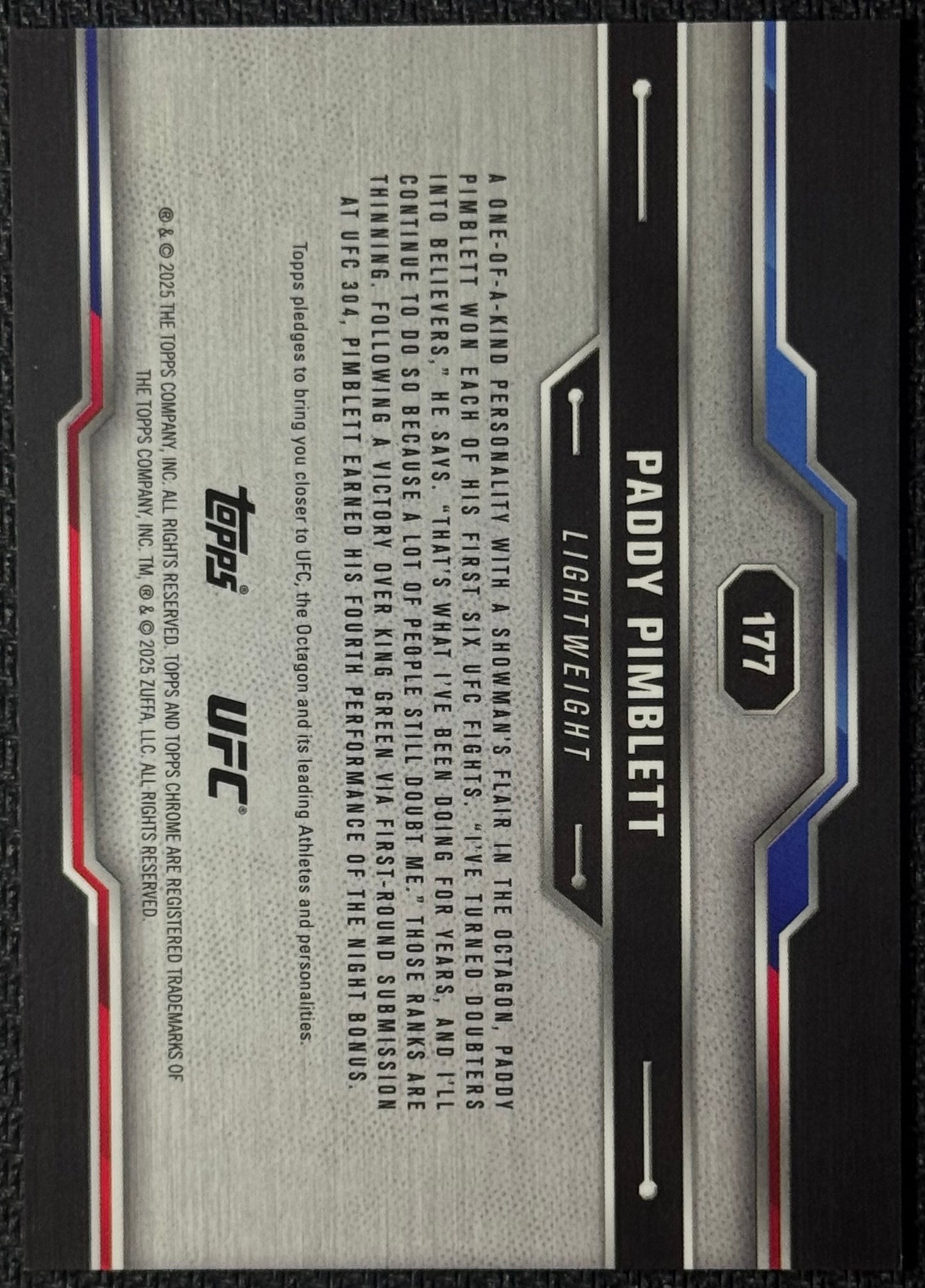2025 Topps Chrome Sapphire UFC Paddy Pimblett Gold Refractor #/50