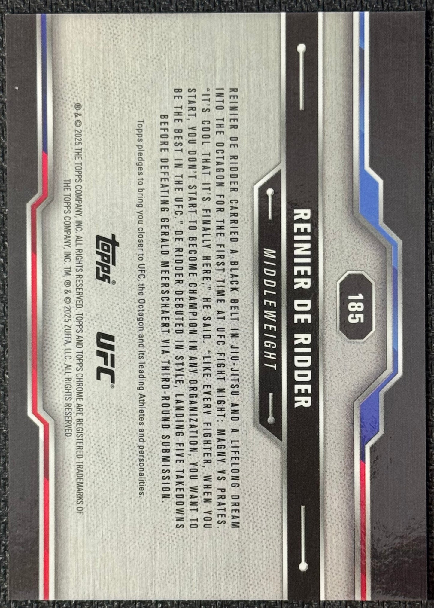 2025 Topps Chrome UFC Reinier De Ridder #185 Red Wave Refractor #/10