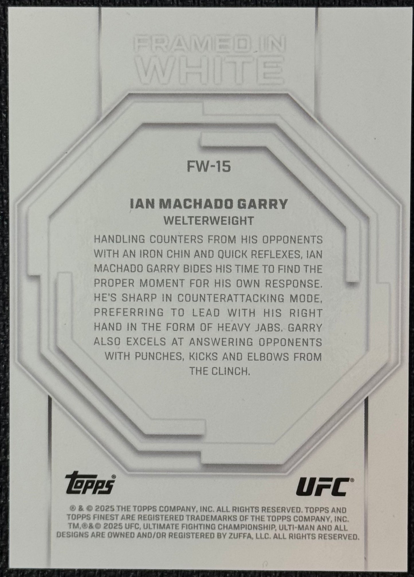 2025 Topps Finest UFC Ian Machado Garry#FW15 Framed In White Case Hit