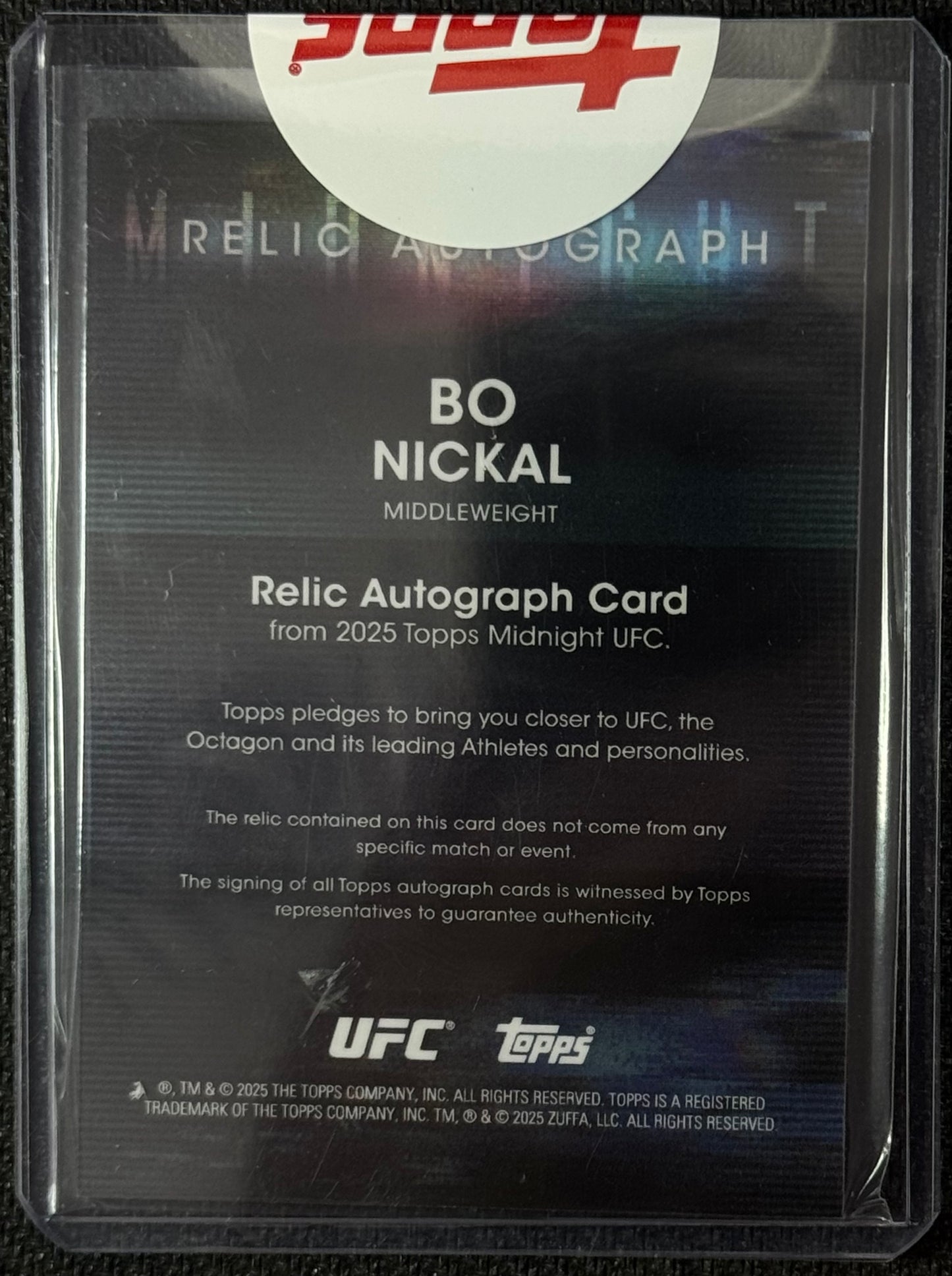 2025 Topps Midnight UFC Bo Nickal Relic-Autograph Moonrise #/25