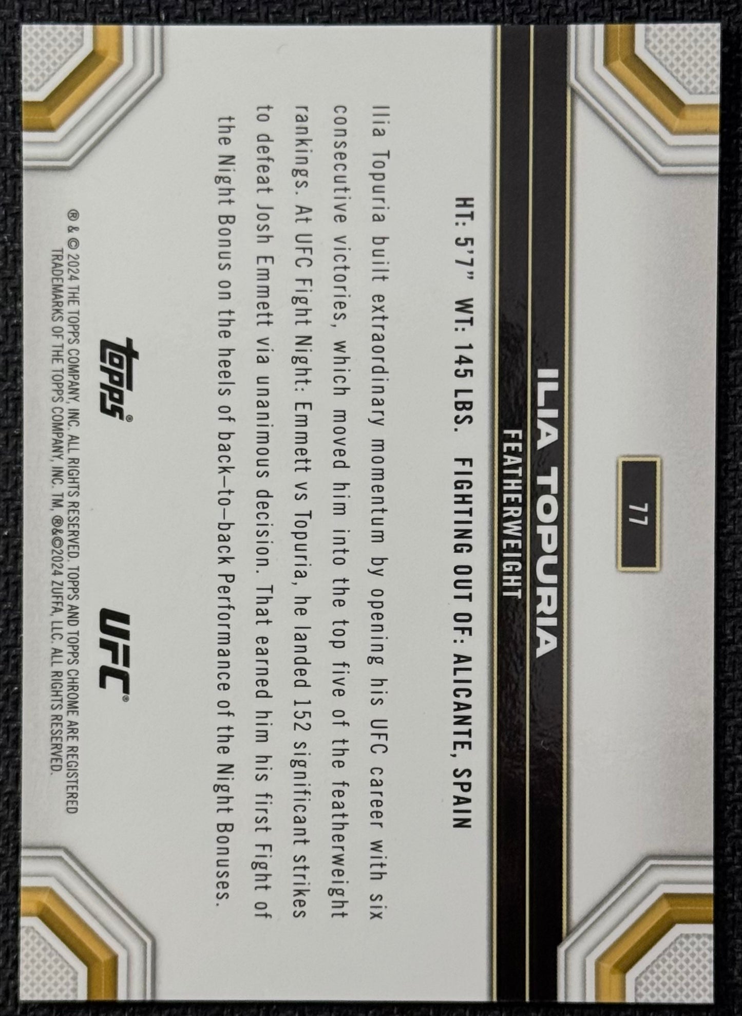 2024 Topps Chrome UFC Ilia Topuria Gold Refractor #/50
