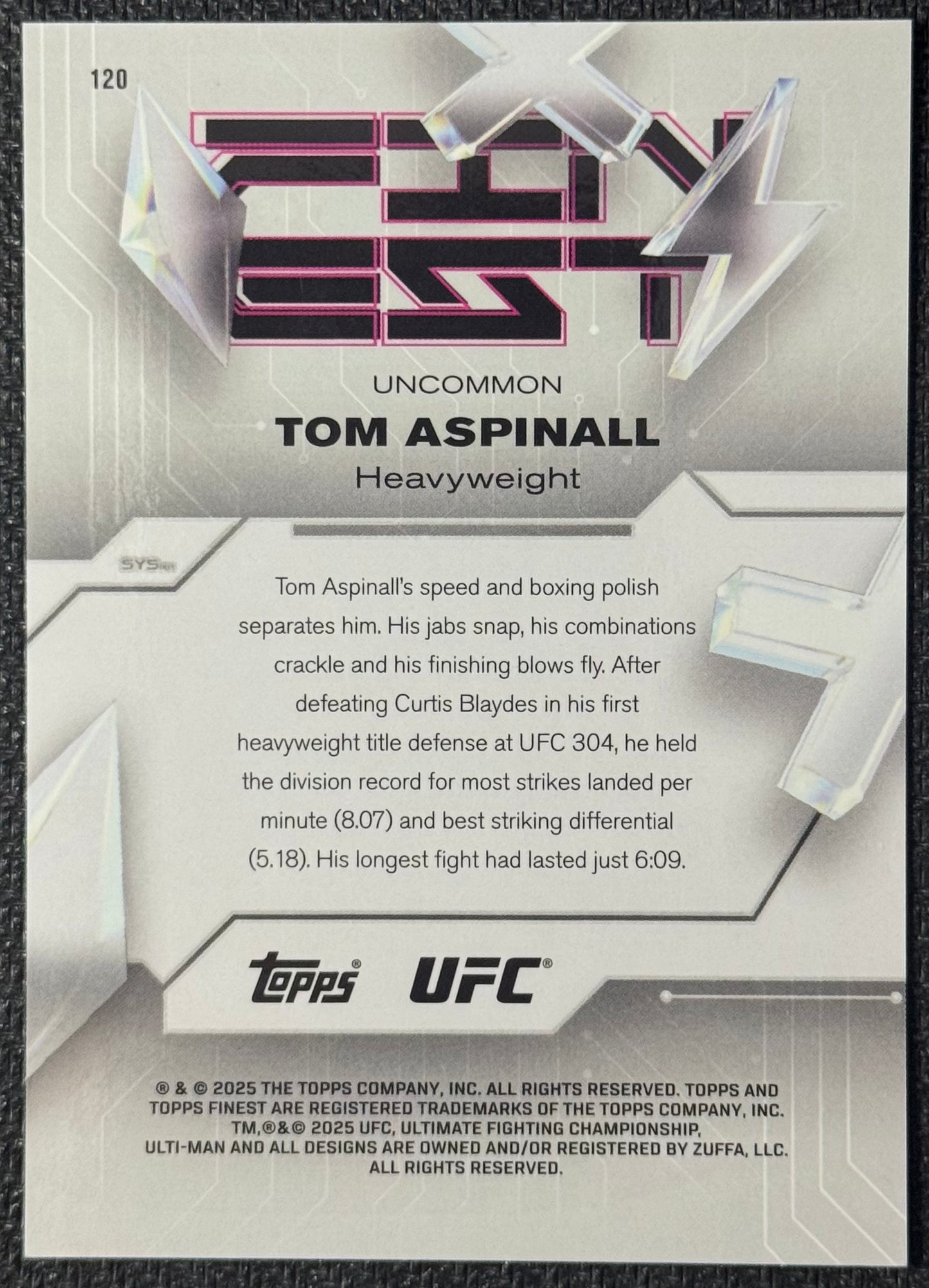 2025 Topps Finest UFC Tom Aspinall Uncommon Refractor Red/Black Vapor #/15