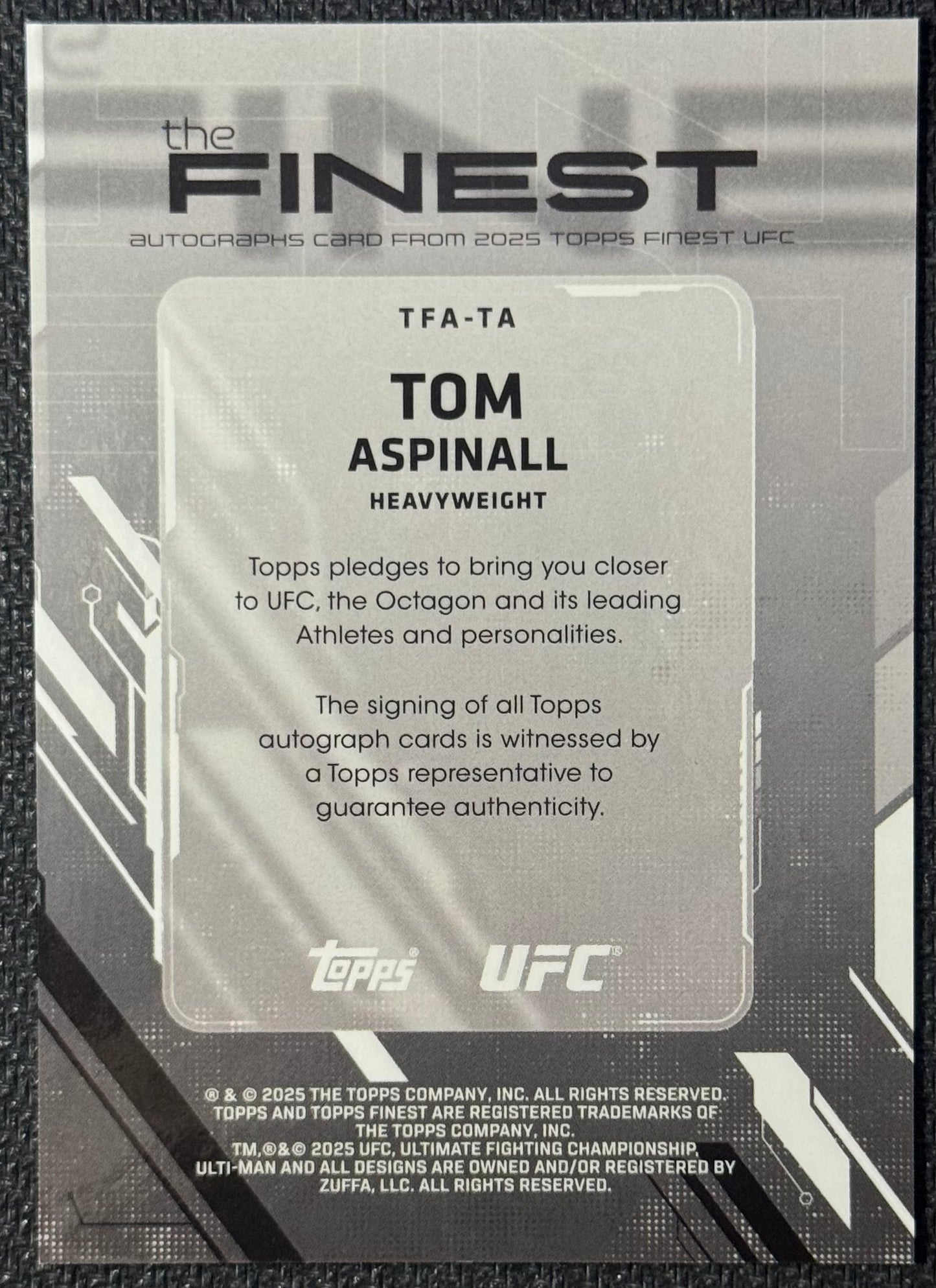 2025 Topps Finest UFC Tom Aspinall The Finest Auto
