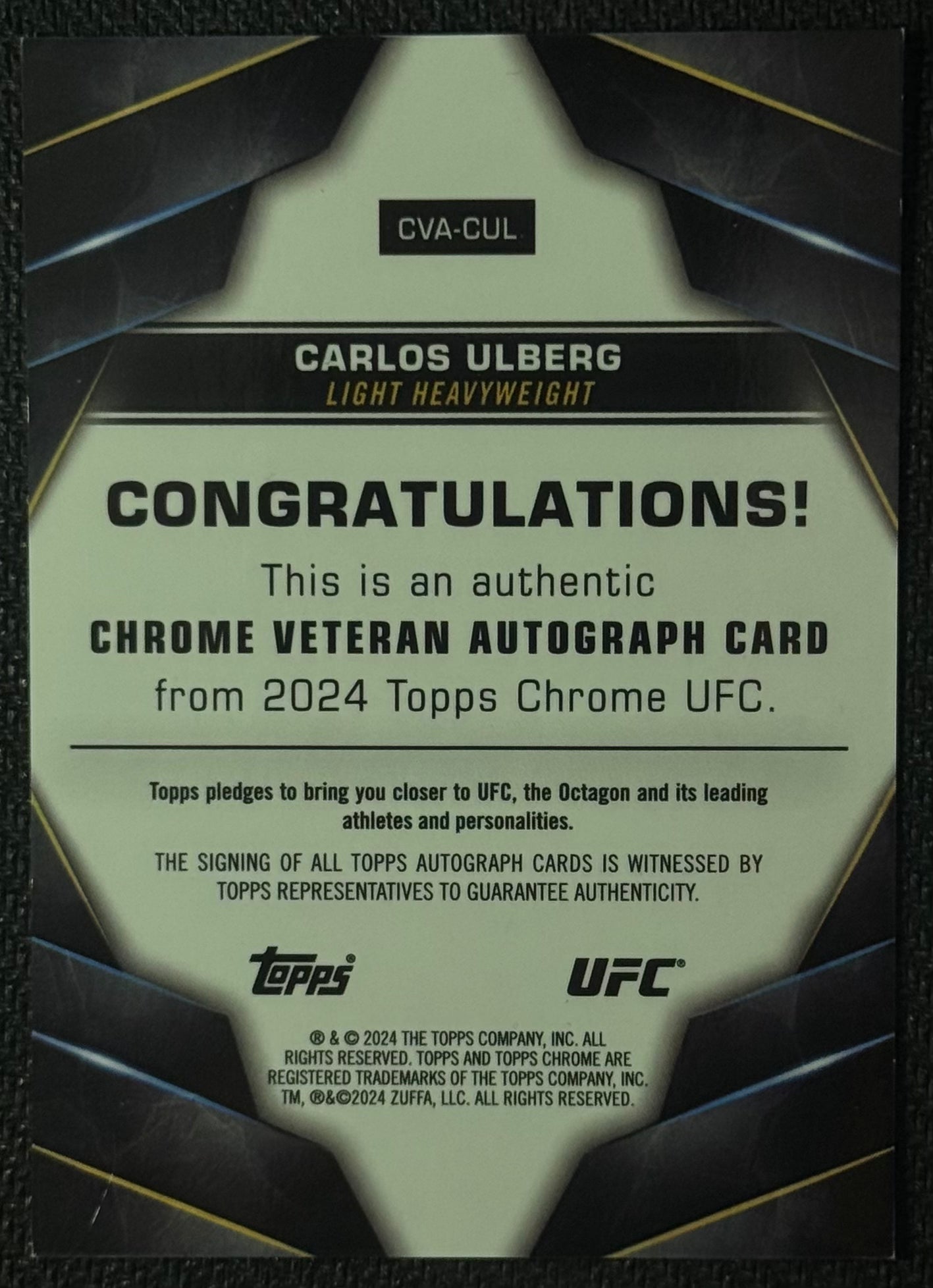 2024 Topps Chrome UFC Carlos Ulberg Veteran Auto Gold #/50