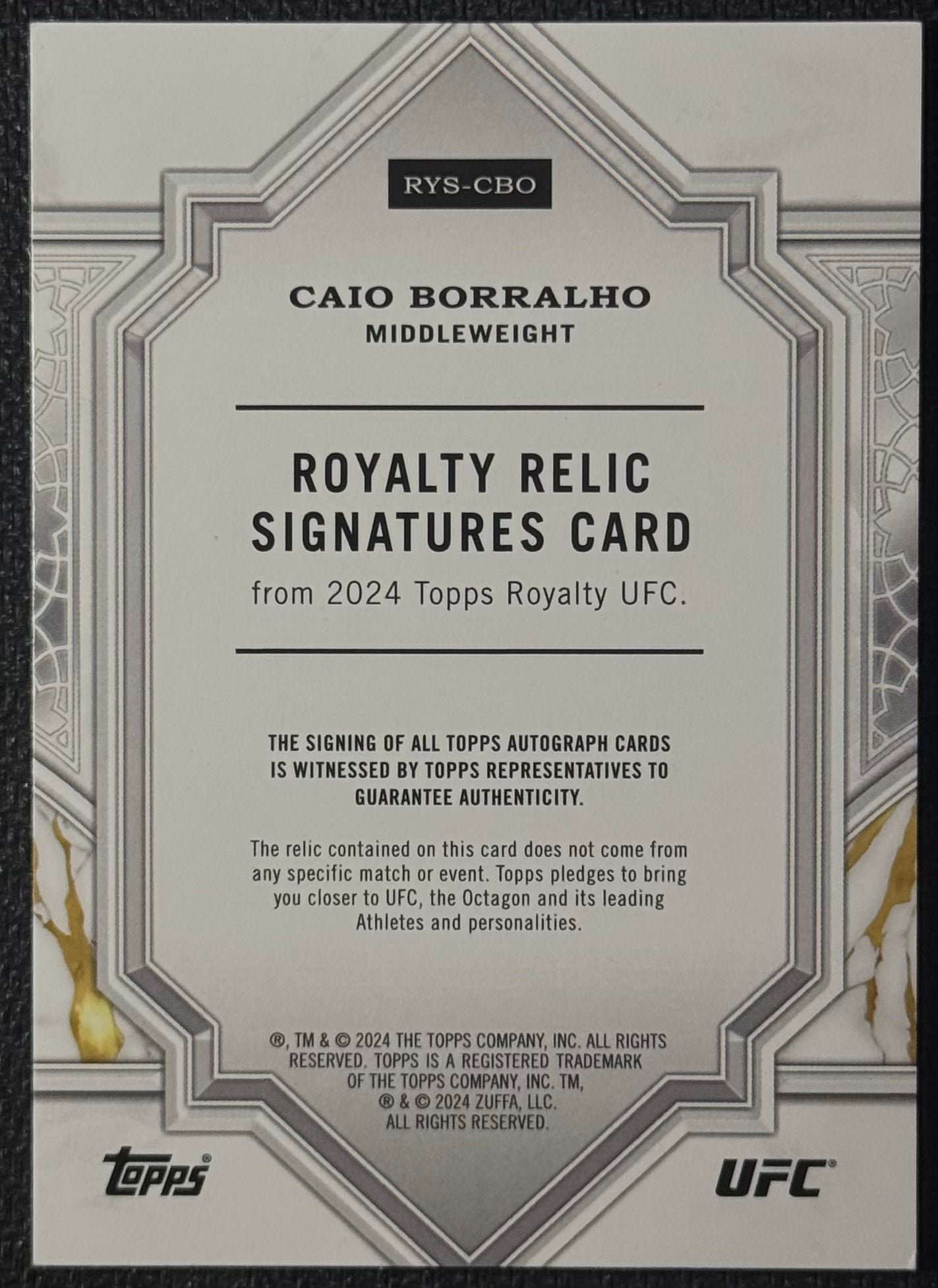 2024 Topps Royalty UFC Caio Borralho Relic Signatures #RYS-CBO Auto #/99Ā