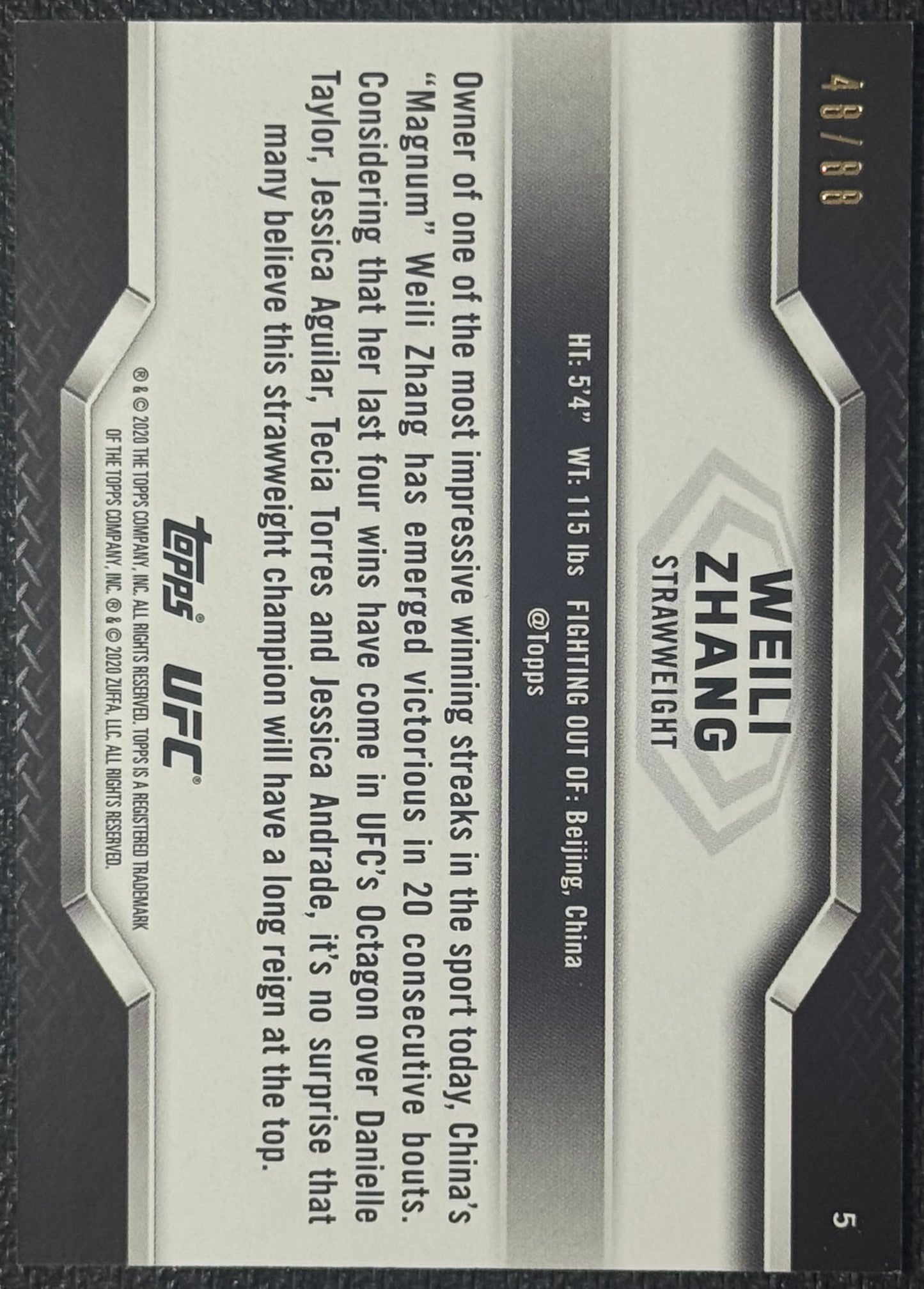 2020 Topps Knockout UFC Weili Zhang Rookie Green #/88