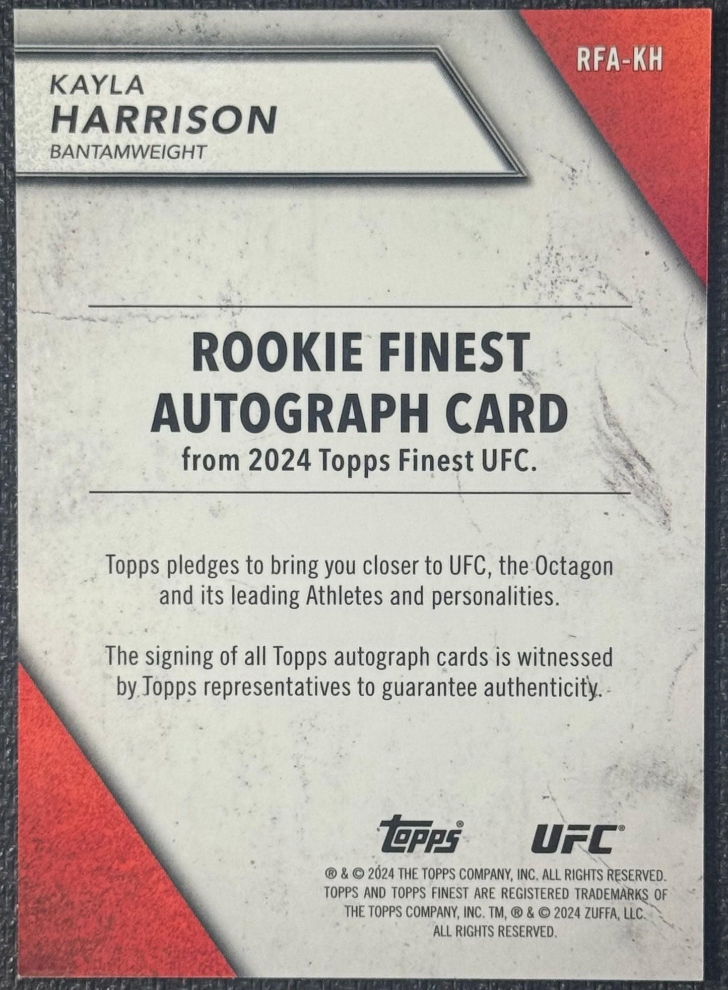 2024 Topps Finest UFC Kayla Harrison Red Black Vapor Refractor Rookie Auto #/10