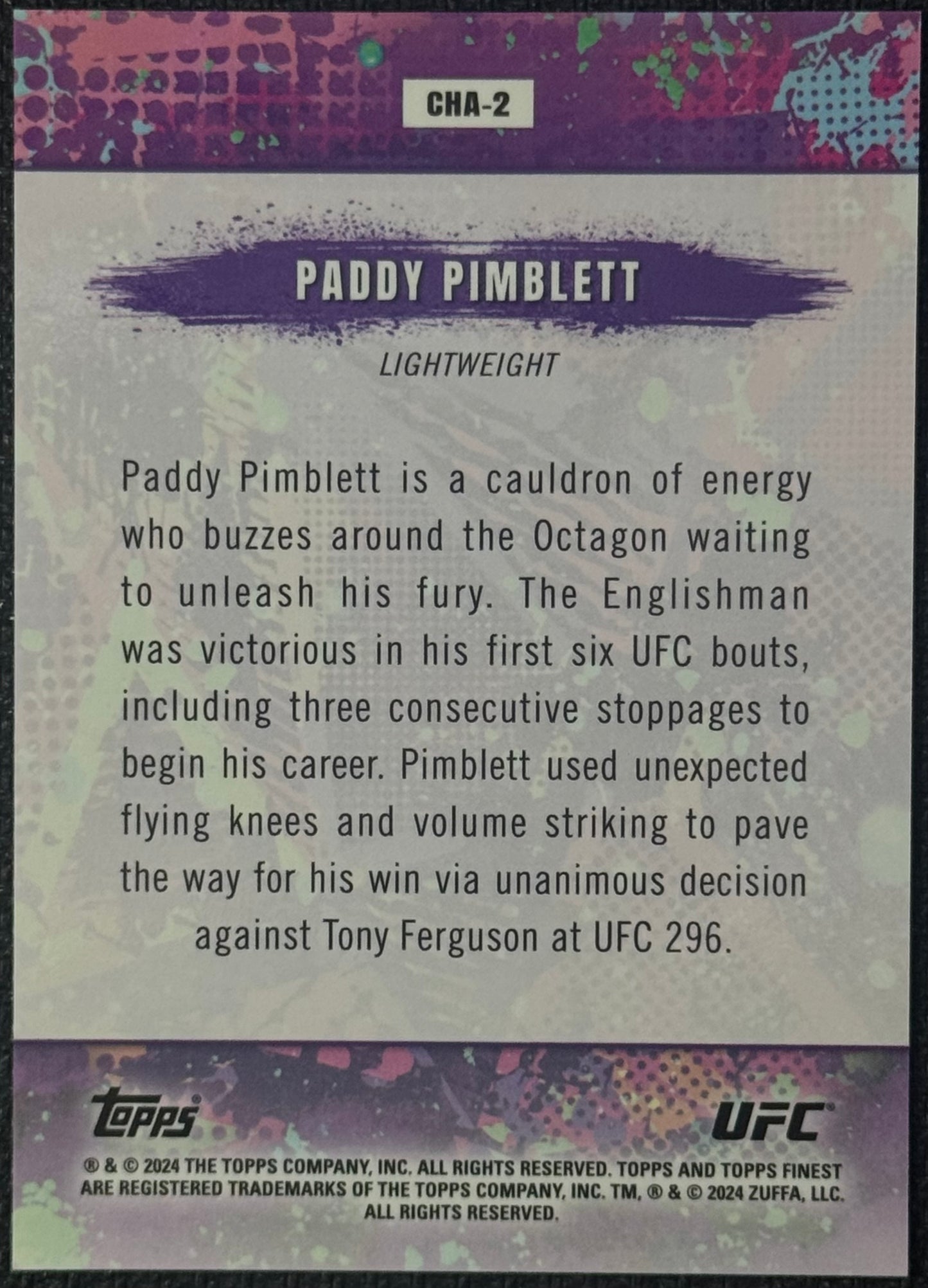 2024 Topps Finest UFC Paddy Pimblett Chaos Superfractor 1/1