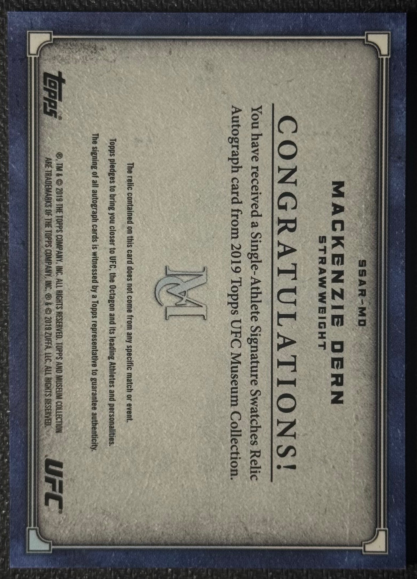 2019 Topps UFC Museum Collection Signature Swatches Mackenzie Dern #/199 Auto