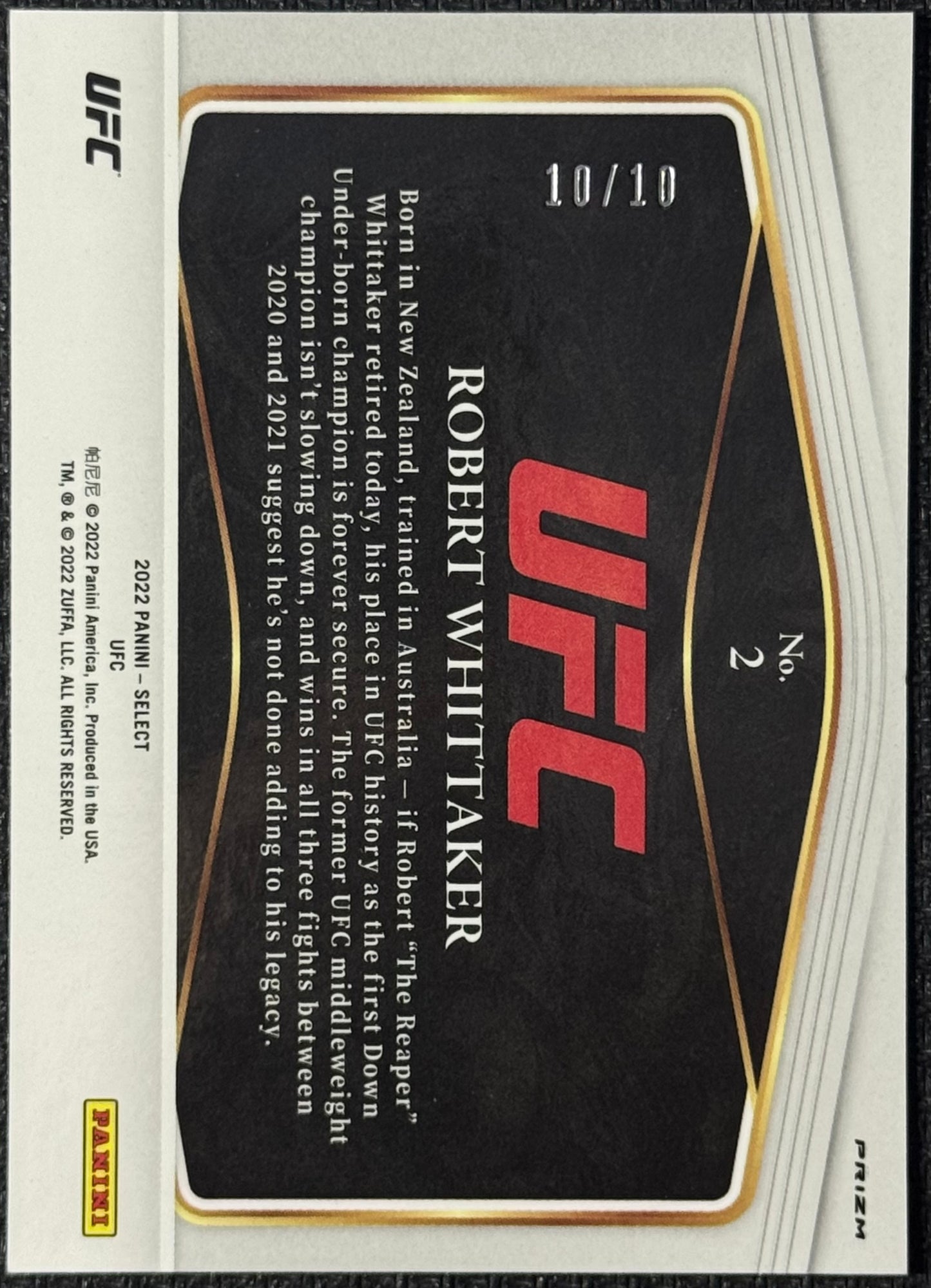 2022 Select UFC Robert Whittaker Global Icons Gold #/10