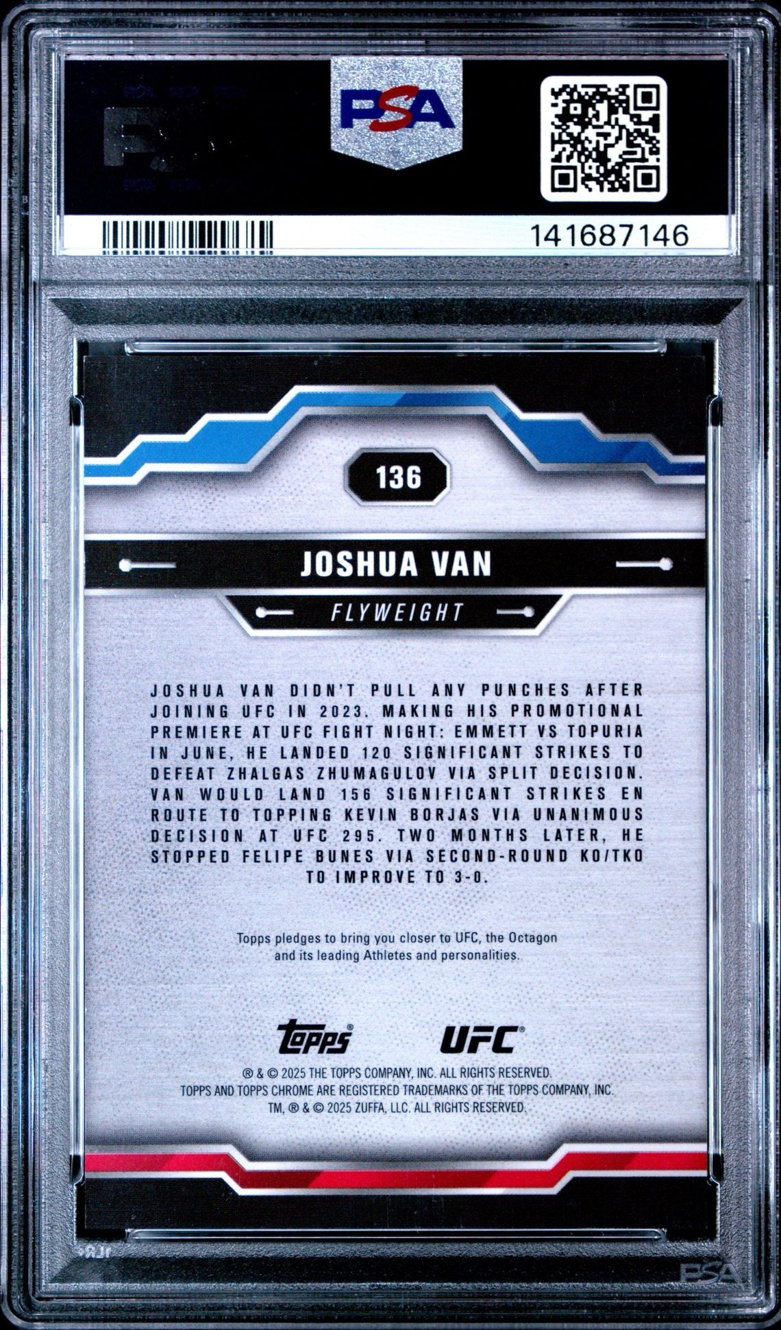 2025 Topps Chrome UFC Sapphire Joshua Van Rookie GOLD #/50 PSA 9