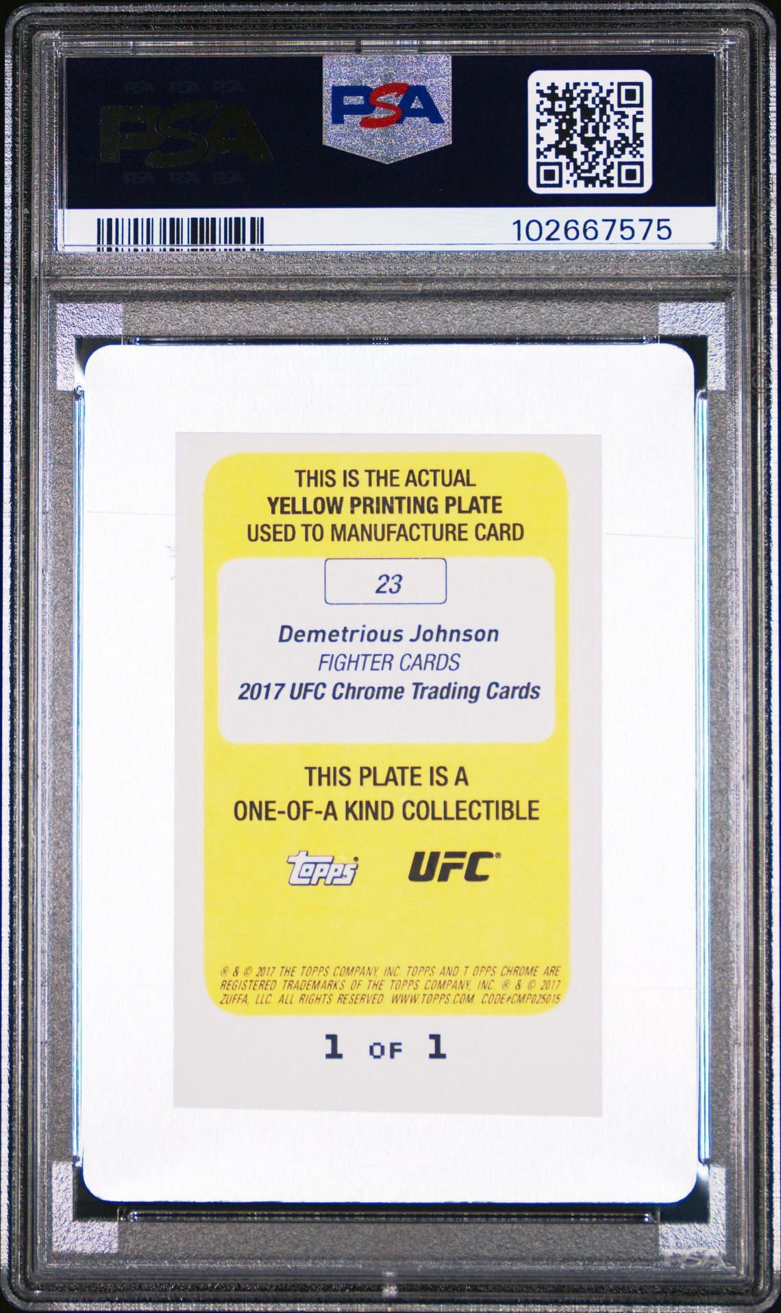 2017 Topps UFC Chrome Demetrious Johnson Yellow Printing Plate 1/1 PSA Authentic