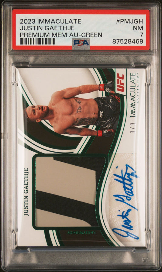 2023 Immaculate UFC Justin Gaethje Premium Memorabilia Autograph Green #/3 PSA 7