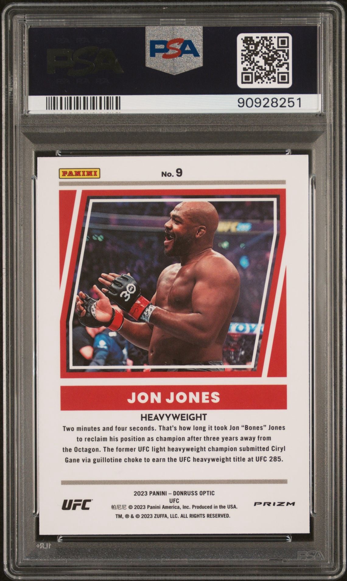 2023 Panini Donruss Optic UFC Jon Jones Dominators Purple Prizm PSA 10