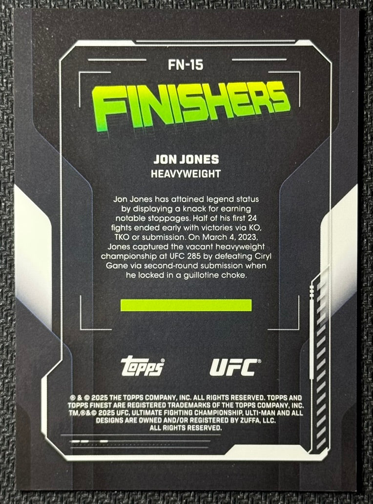2025 Topps Finest UFC Jon Jones Finishers Black Refractor #/25